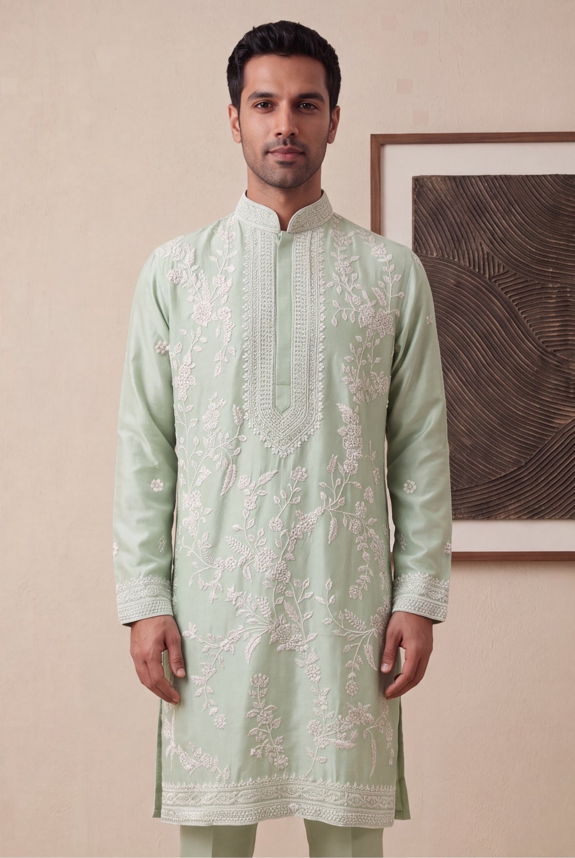 Sage Green Raw Silk Kurta Pant Set