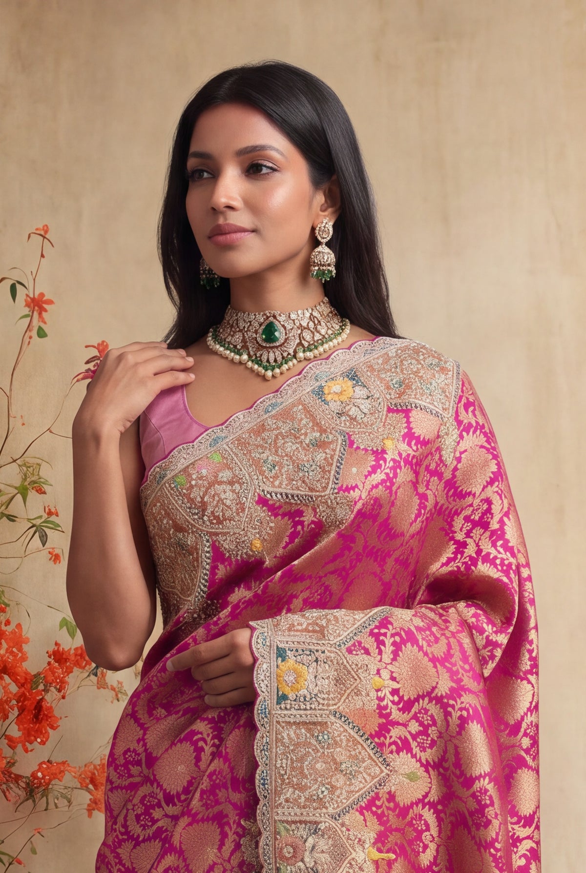Rani Pink Banarasi Silk Saree