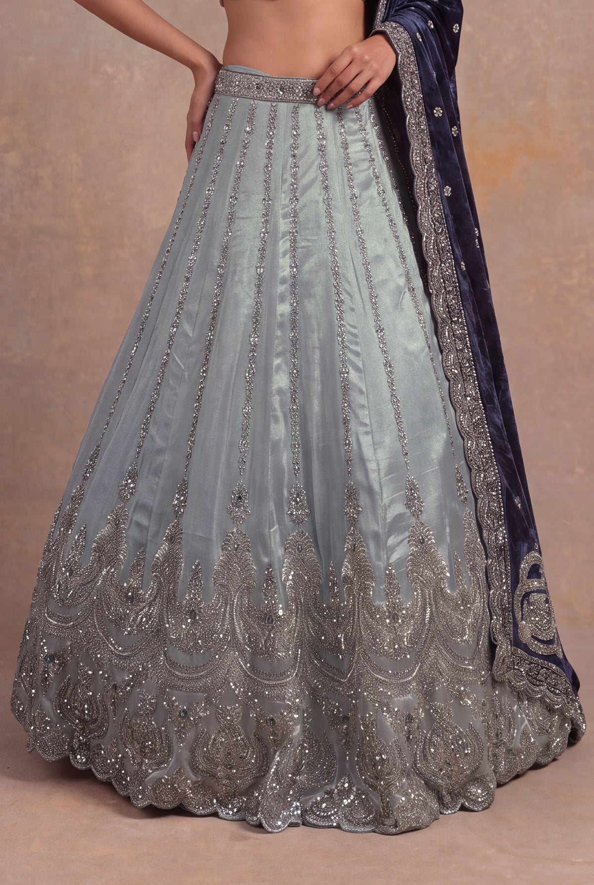 Ice Blue Shimmer Tissue Lehenga