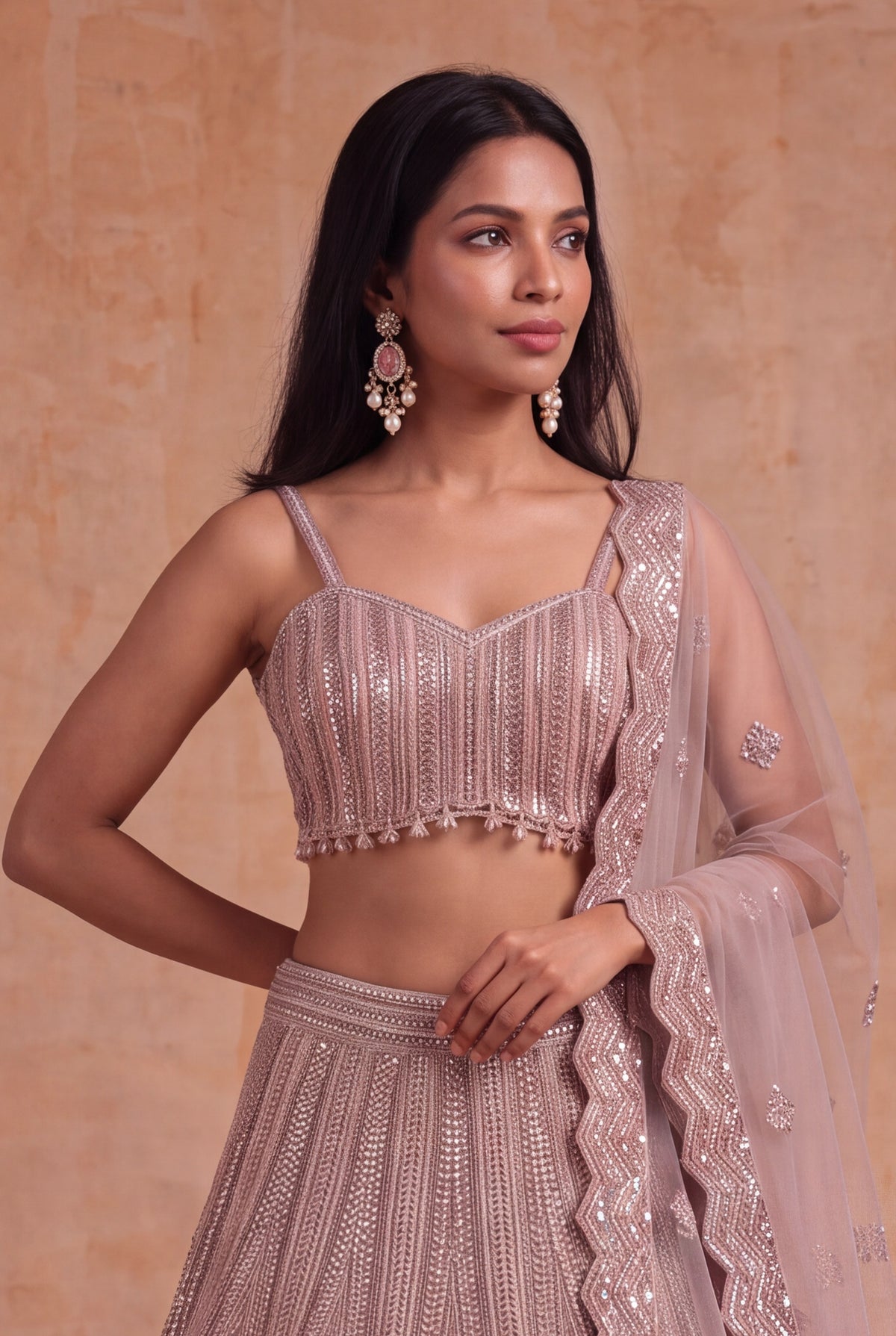 Dusty Rose Embellished Lehenga