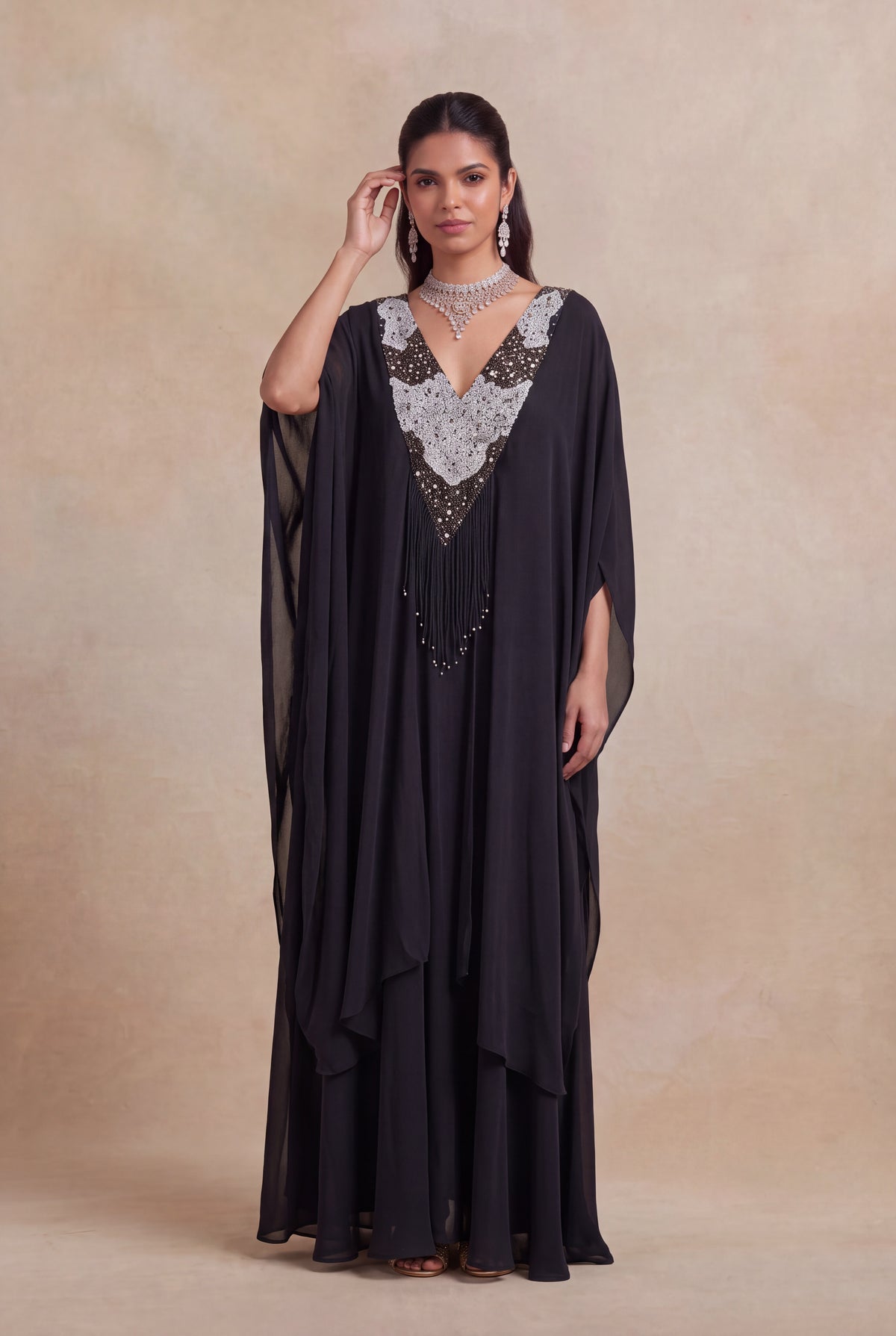 Black Satin Sharara Set