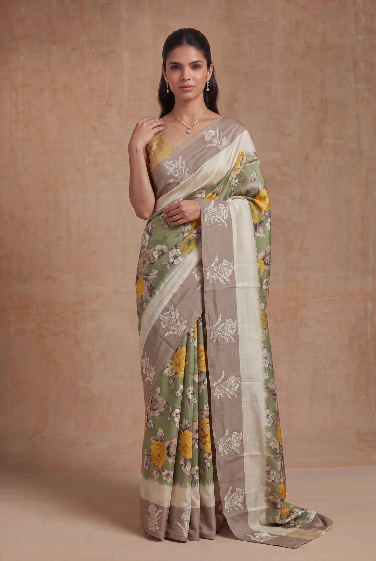 Sage Green Tussar Silk Saree