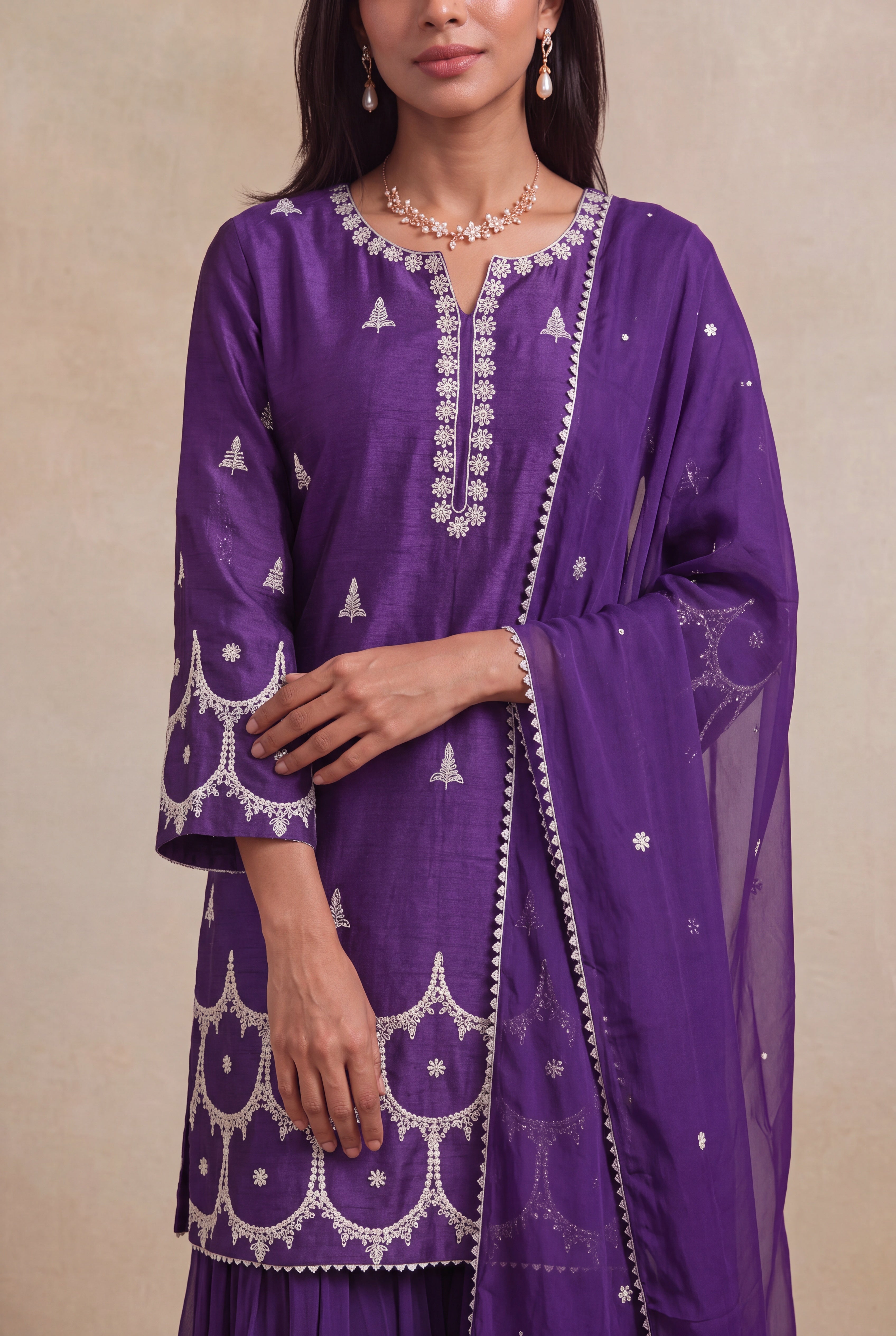 Purple Raw Silk Sharara Set with Zari & Sequin Work