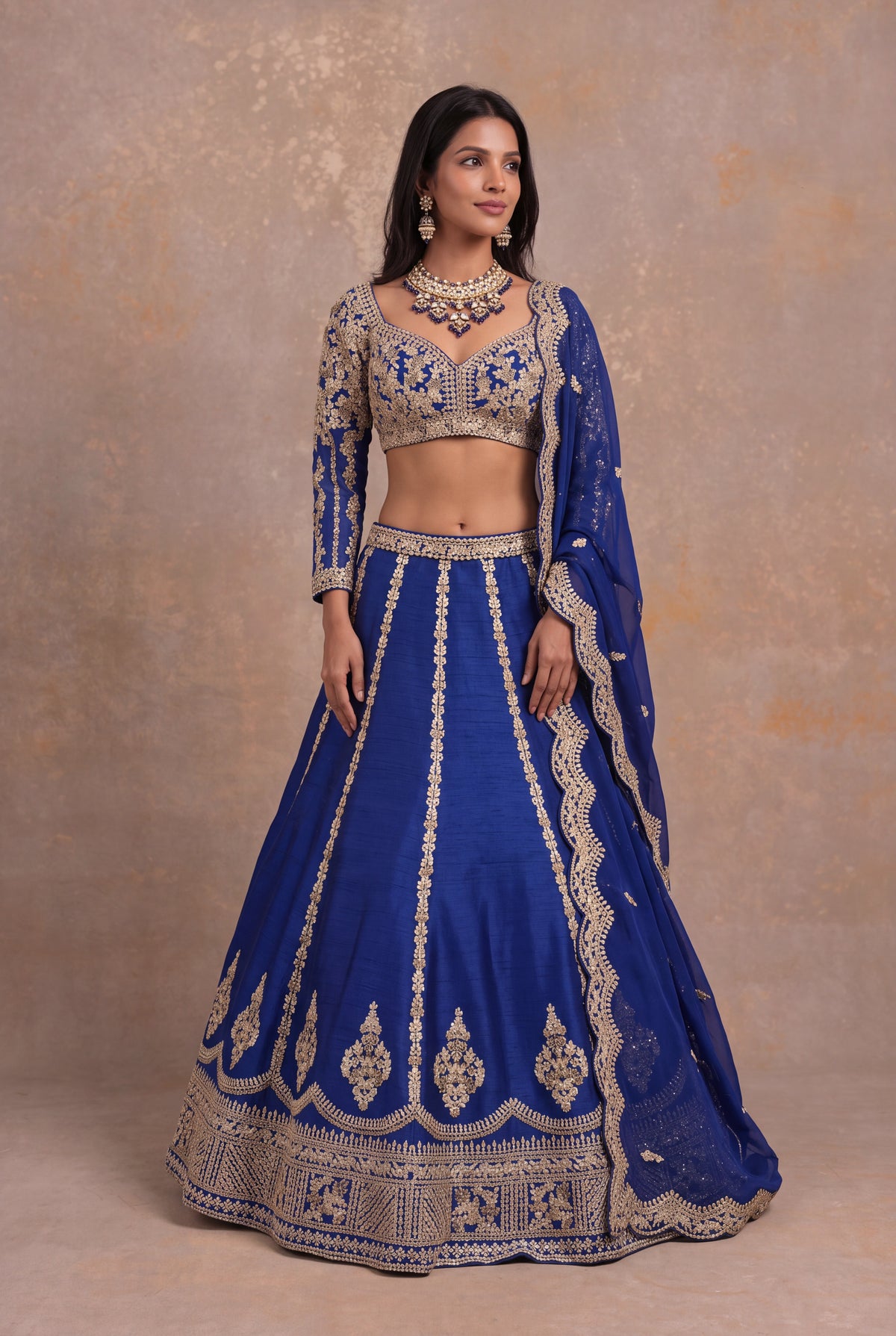 Royal Blue Raw Silk Lehenga