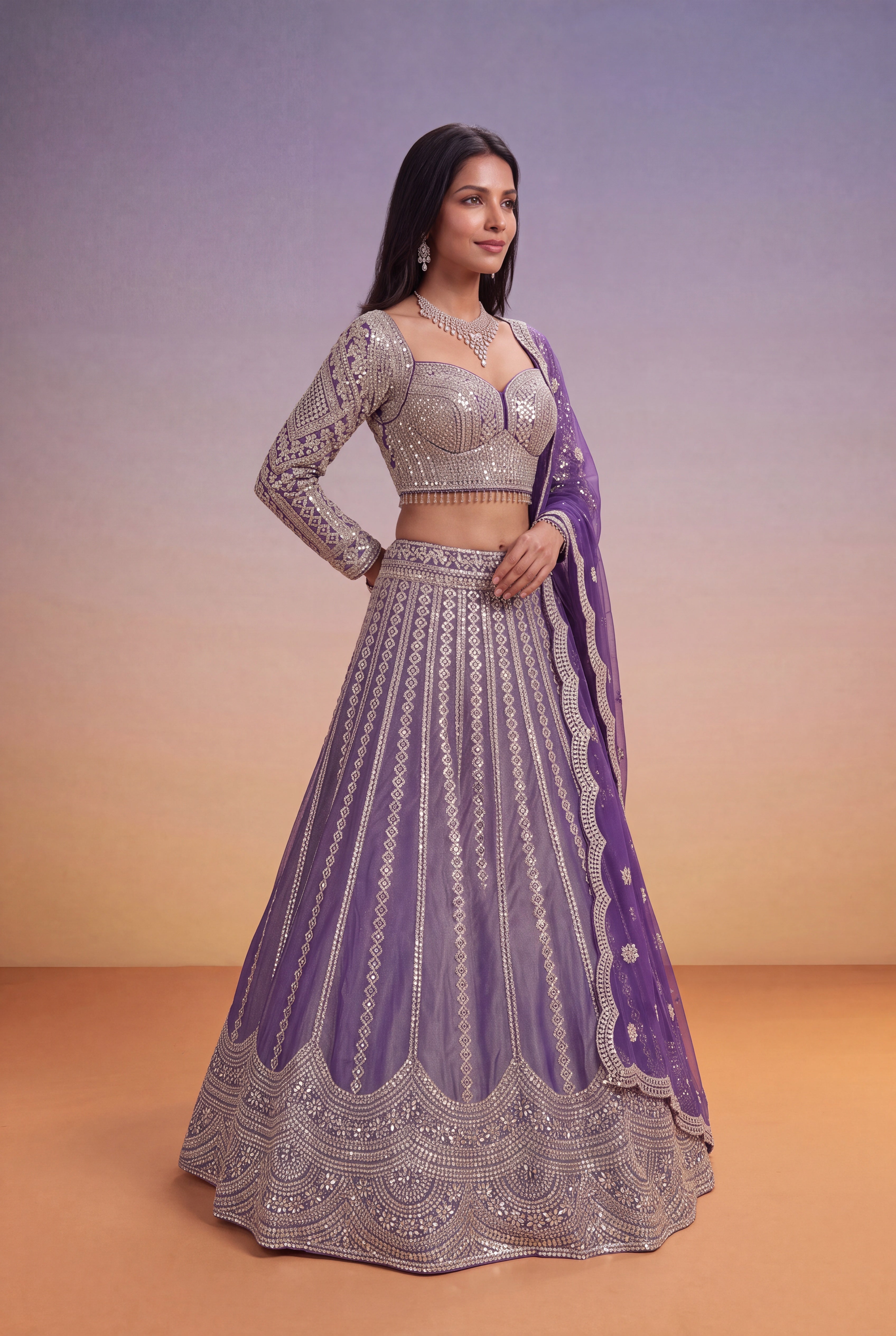Purple Tissue Lehenga