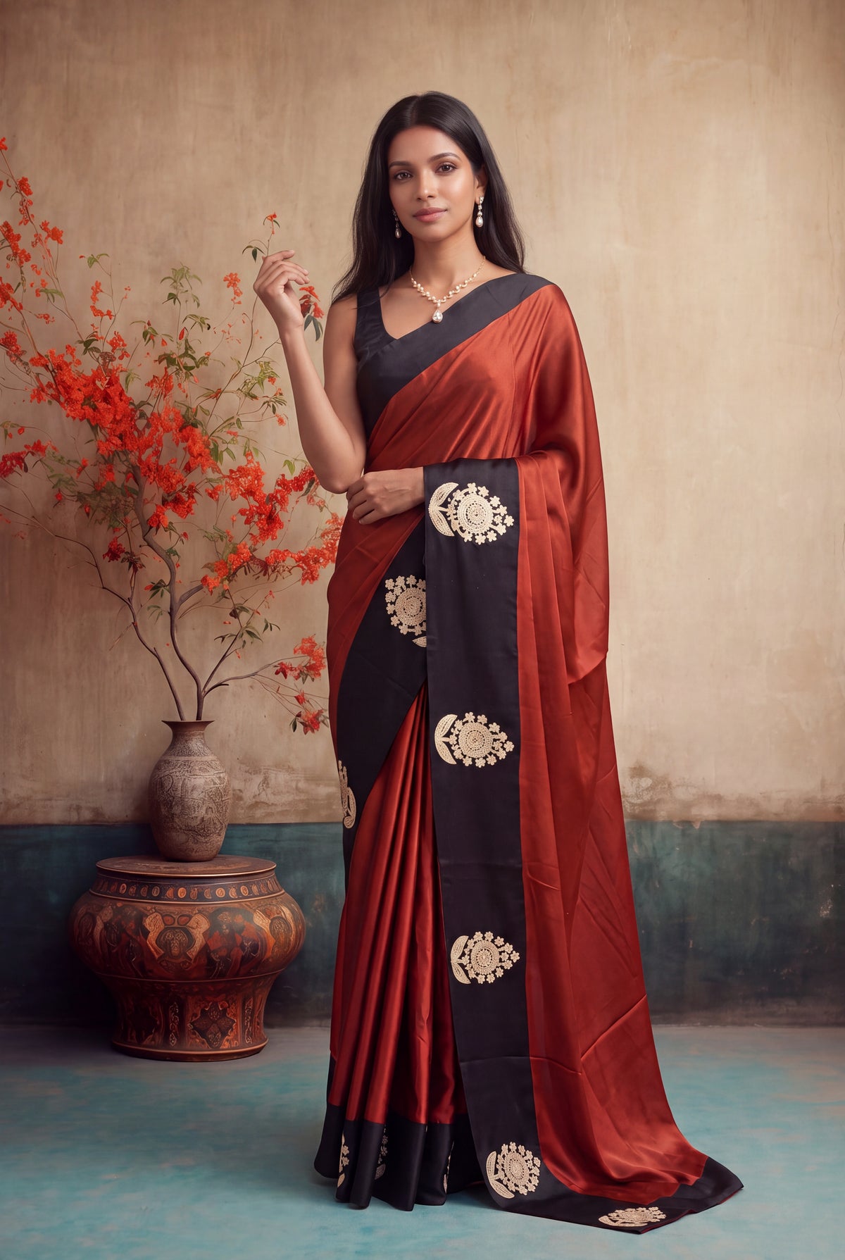 Rust Orange Crepe Silk Saree