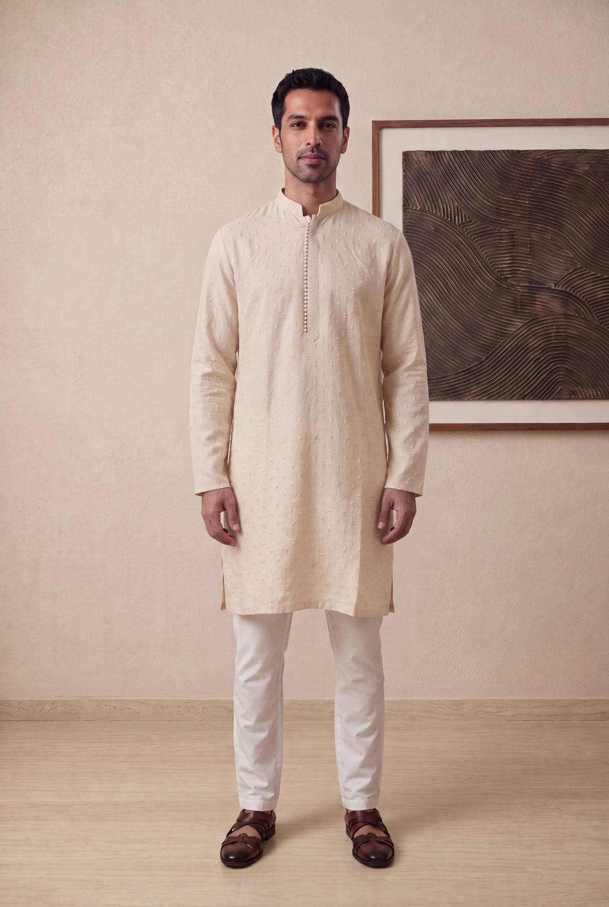 Peach Linen Kurta Pant Set