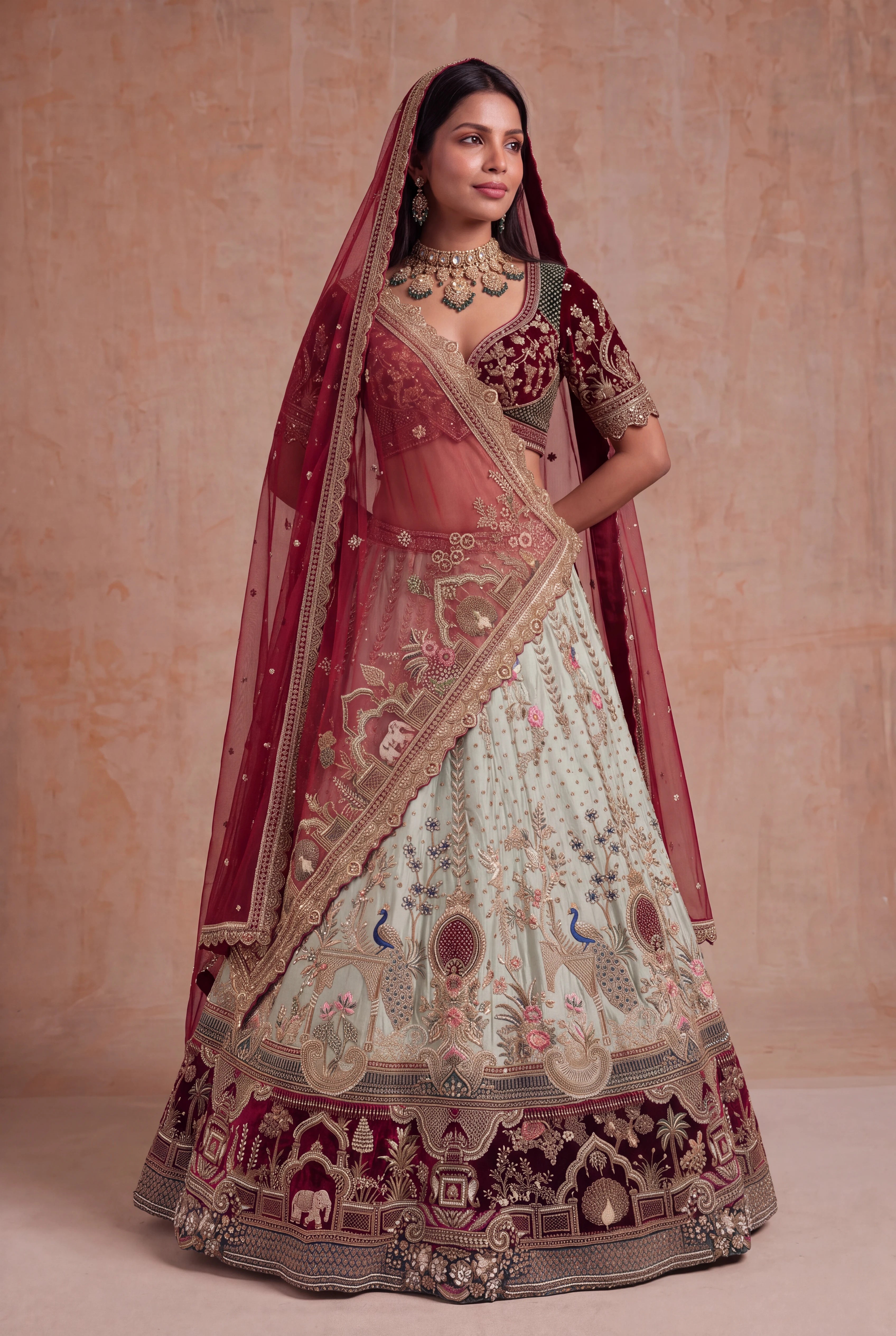 Ivory Raw Silk Lehenga with Zardosi & Pearl Work