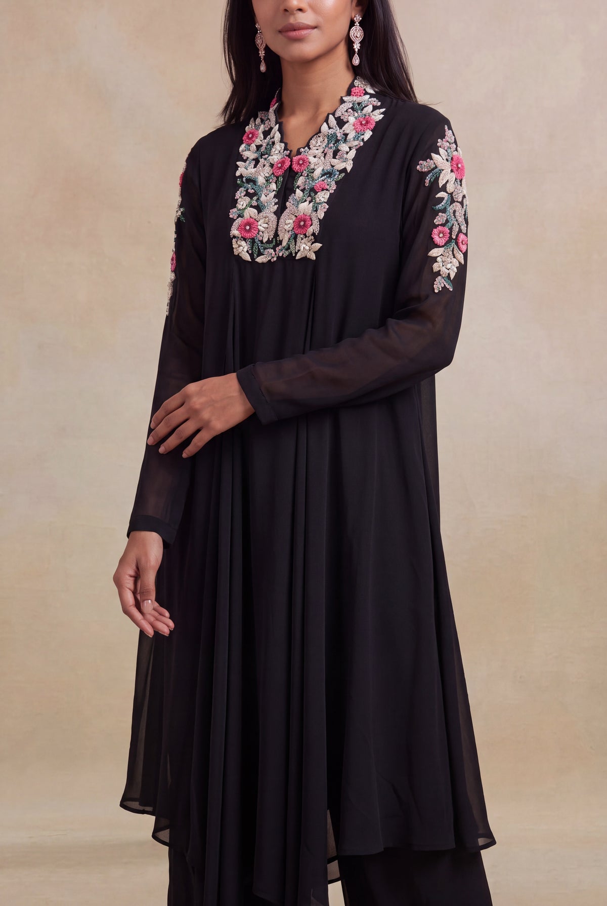 Black Georgette Indo-Western Set