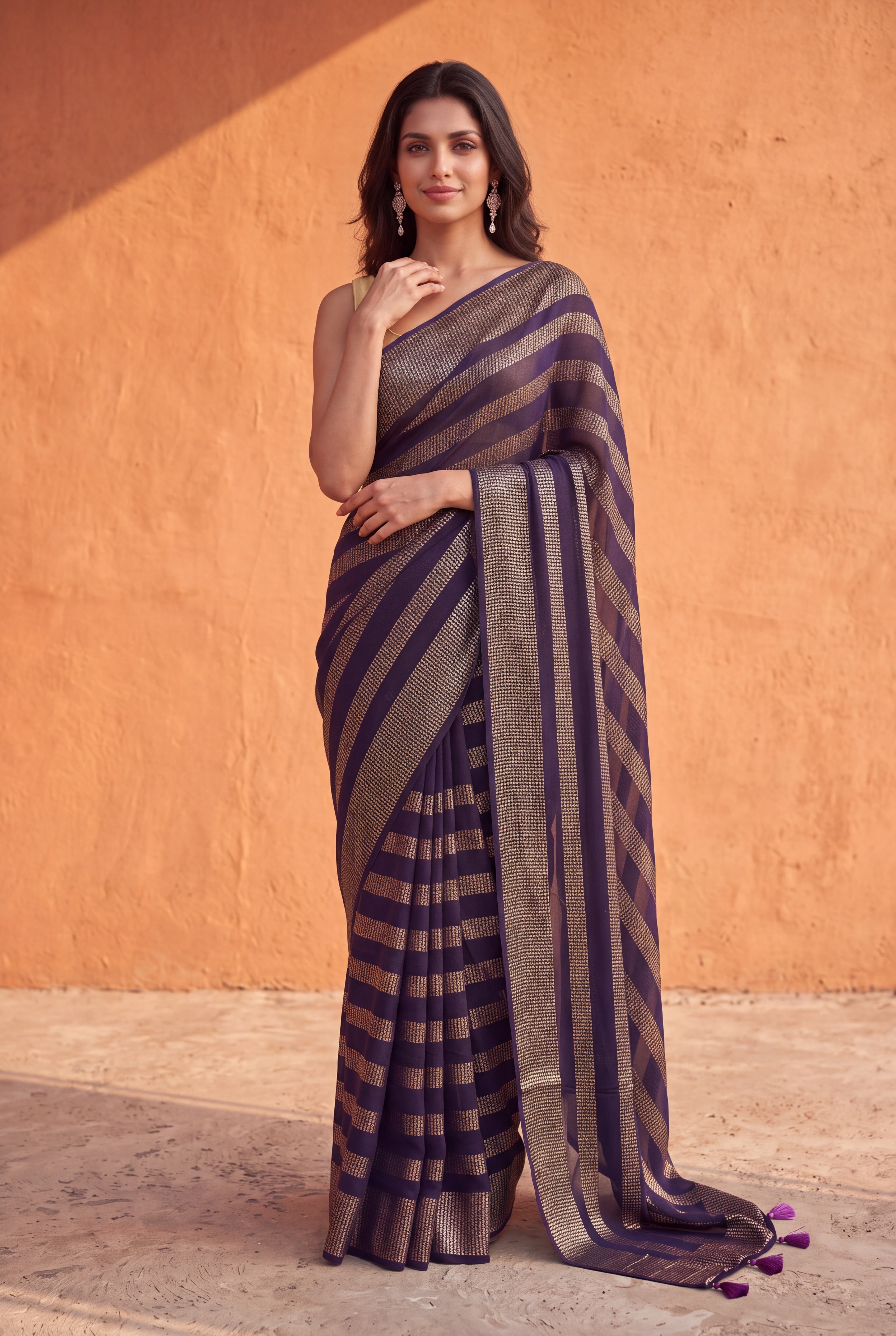 Purple Georgette Saree