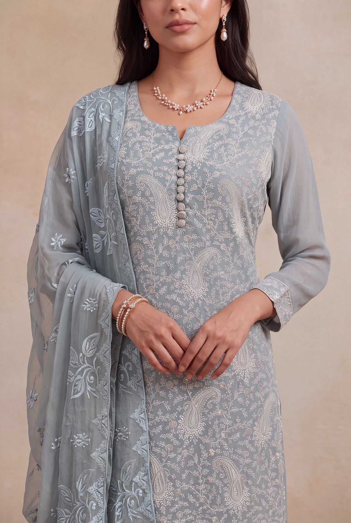 Dusty Blue Georgette Straight-Cut Salwar Suit