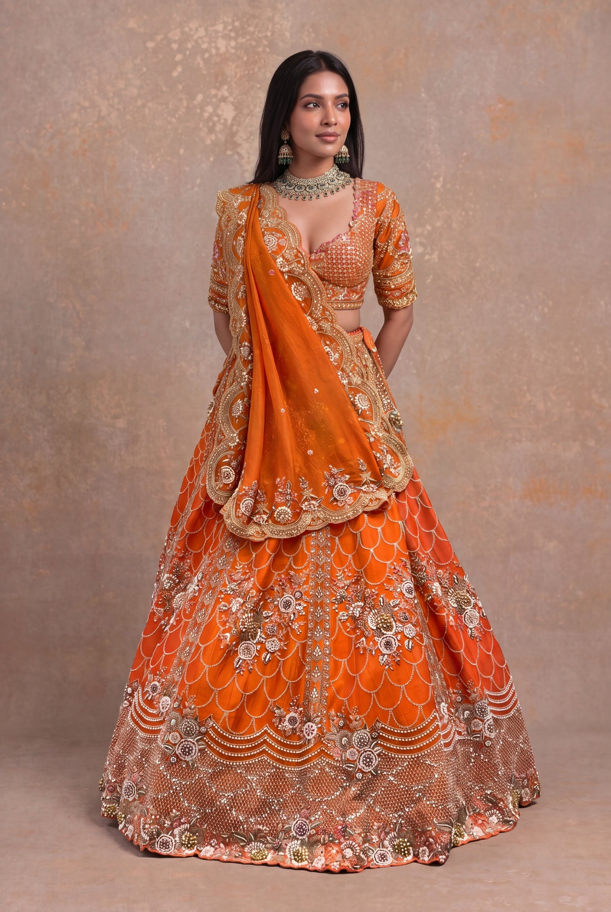 Orange Raw Silk Lehenga