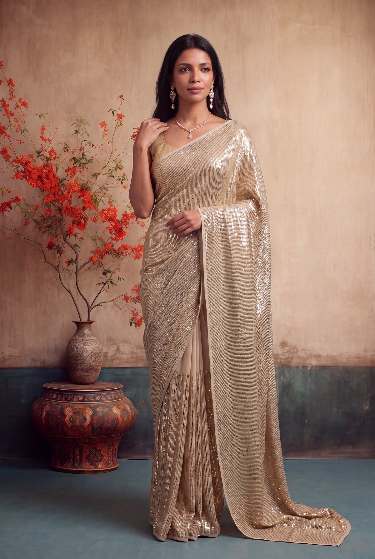 Beige Georgette Saree
