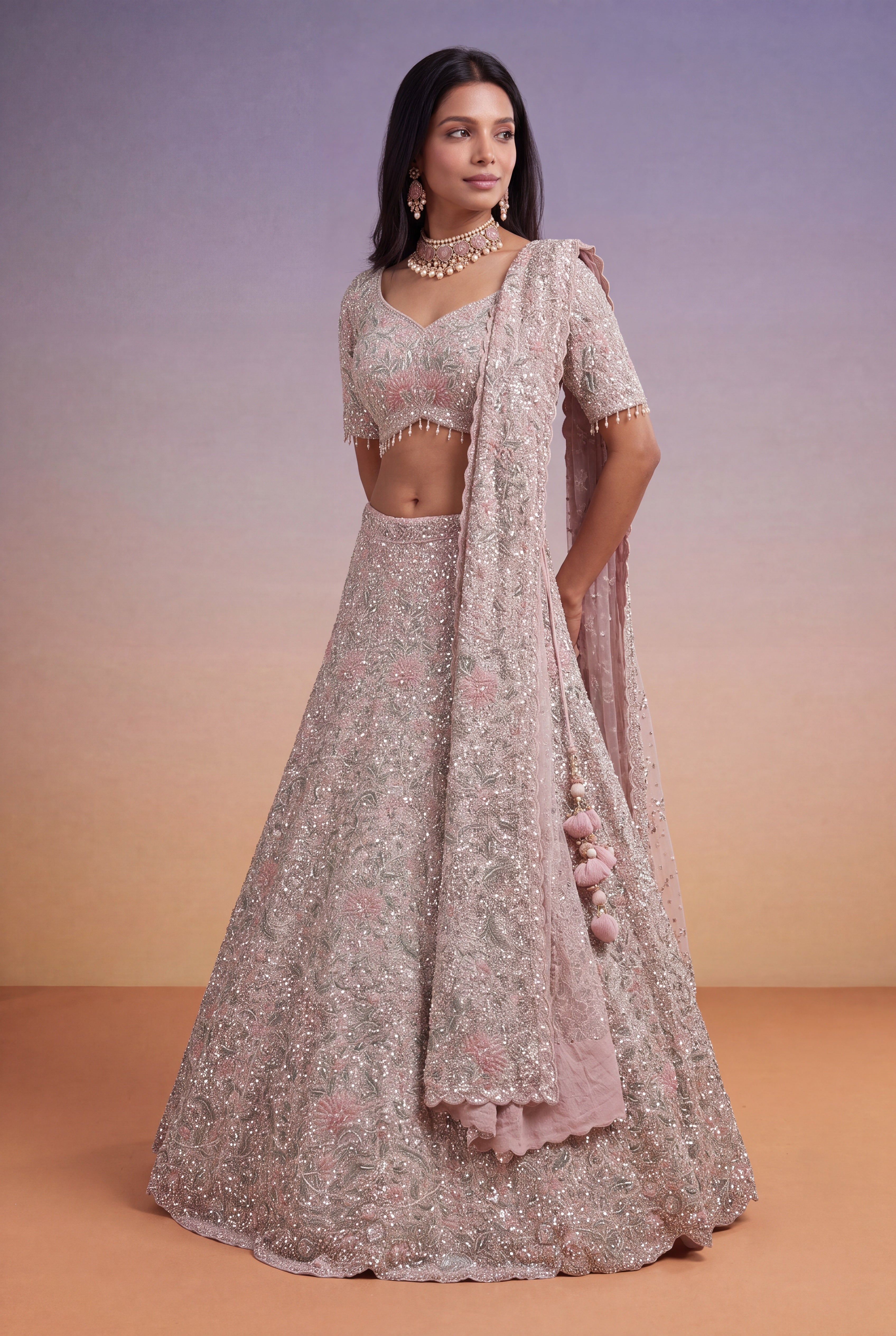 Blush Pink Net Lehenga