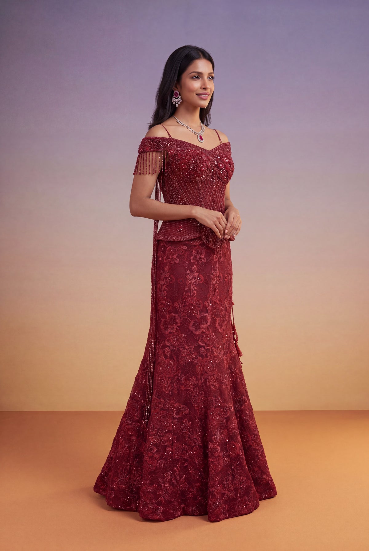 Red Indo-Western Corset Lehenga