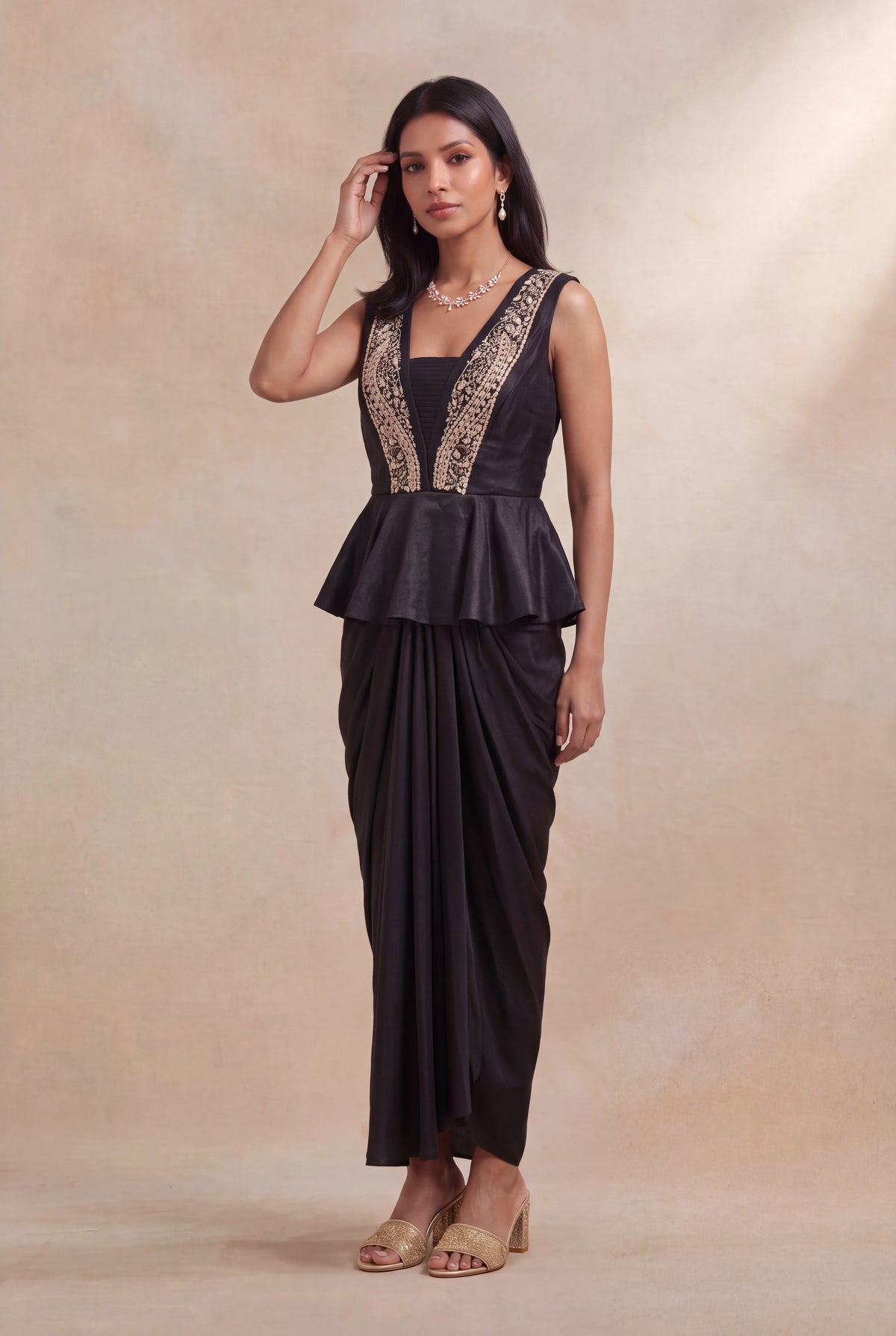 Black Indo-Western Drape Dress