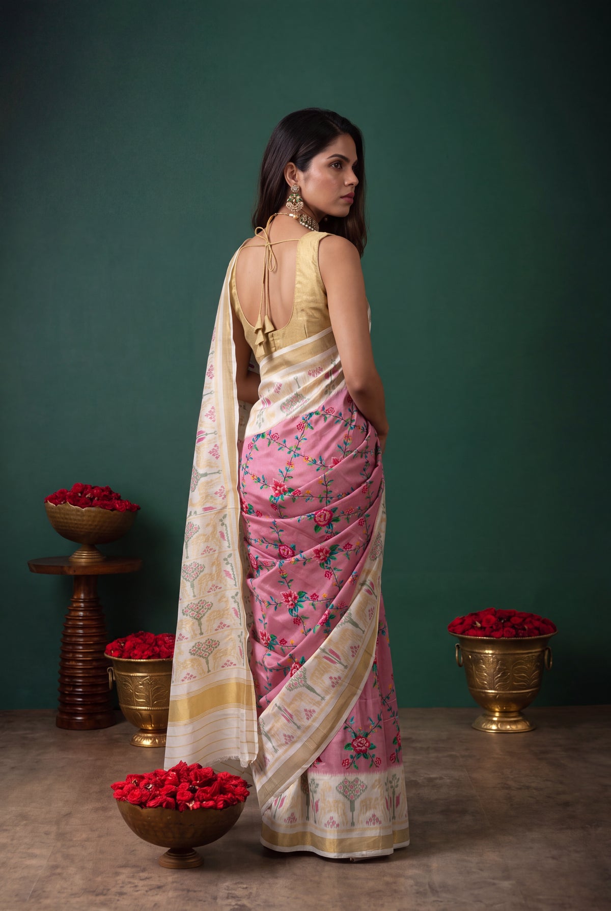 Rose Pink Twill Silk Patola Saree
