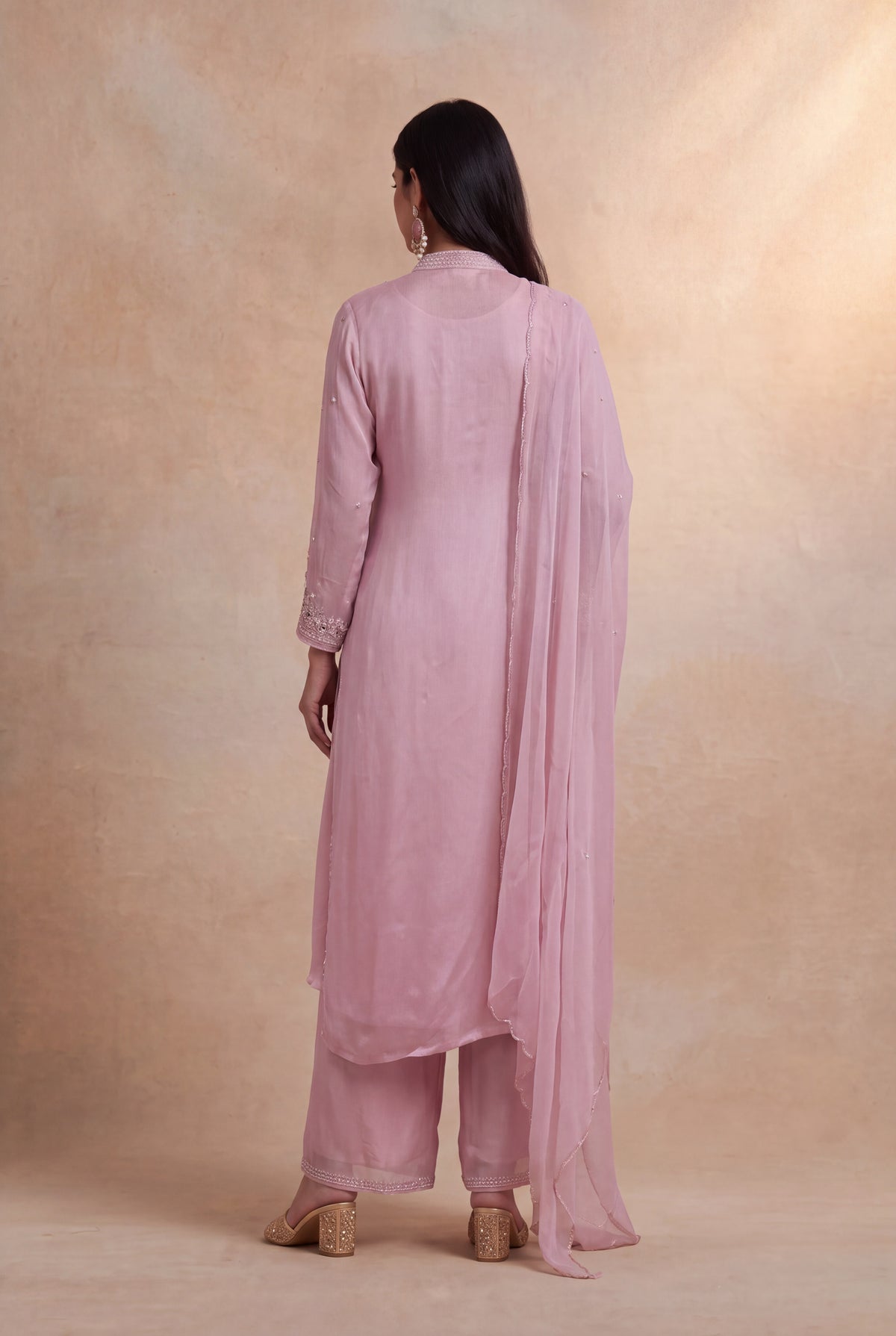 Dusty Pink Crepe Indo-Western Sharara Set