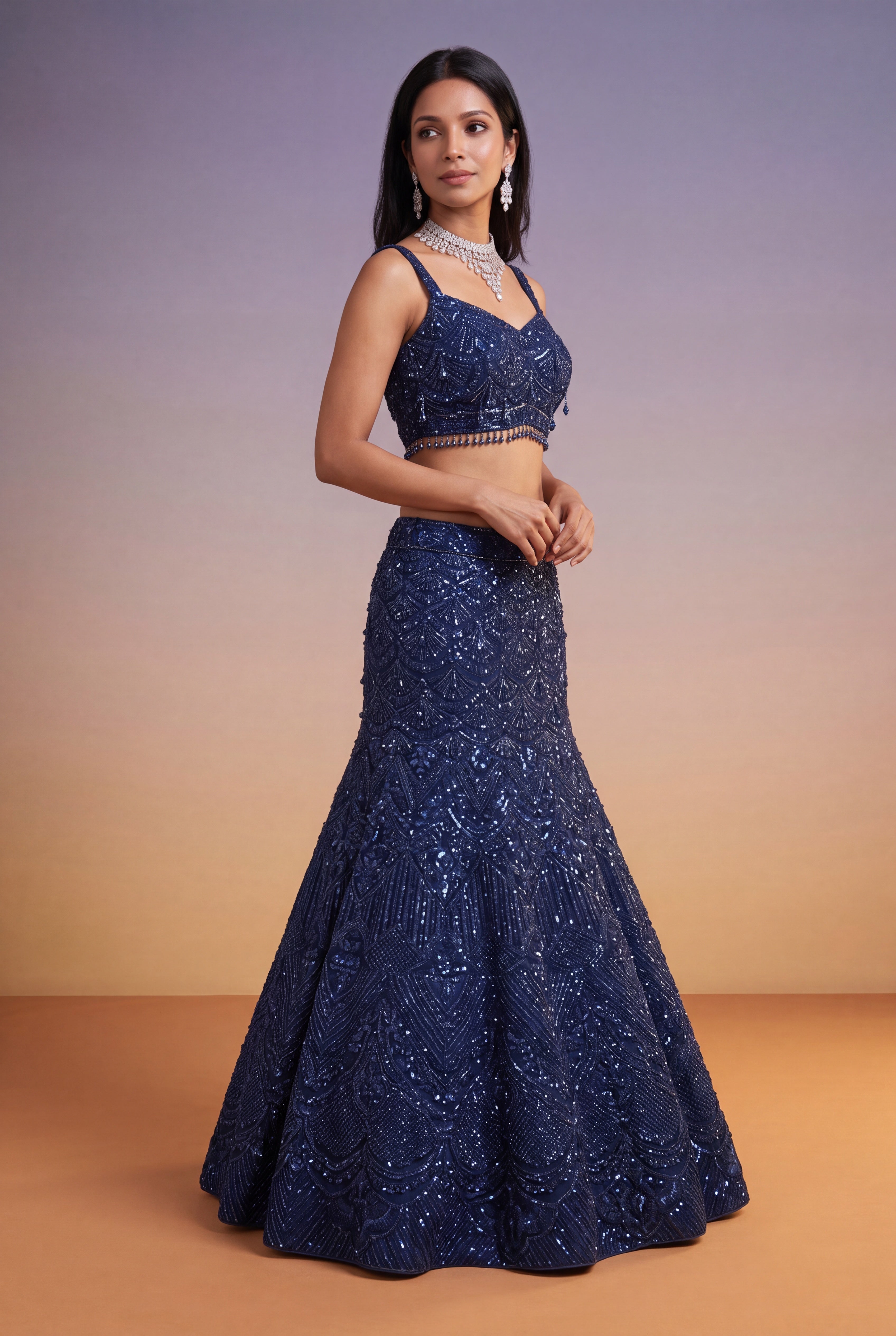 Navy Blue Mermaid Lehenga