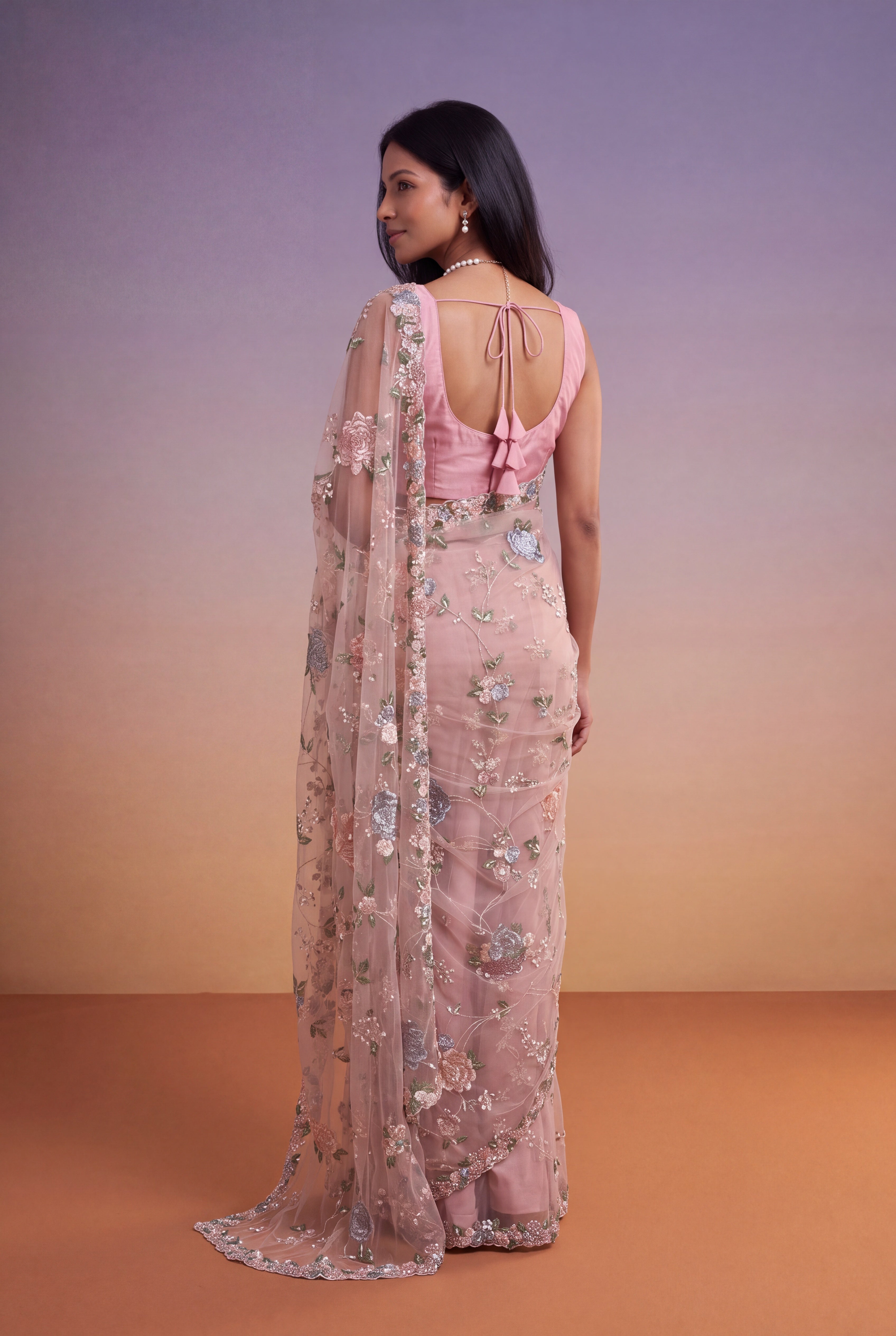 Blush Pink Net Saree