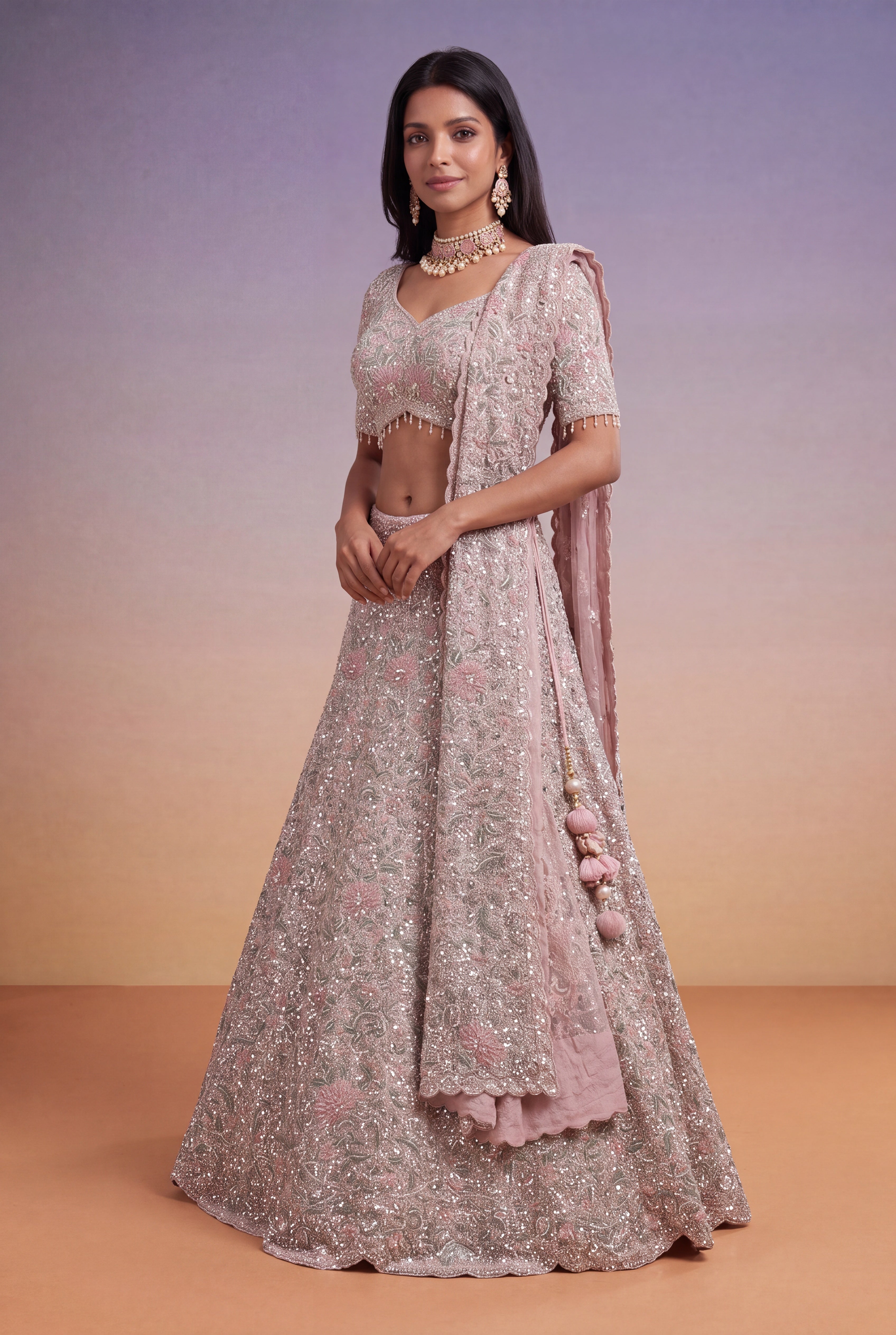 Blush Pink Net Lehenga