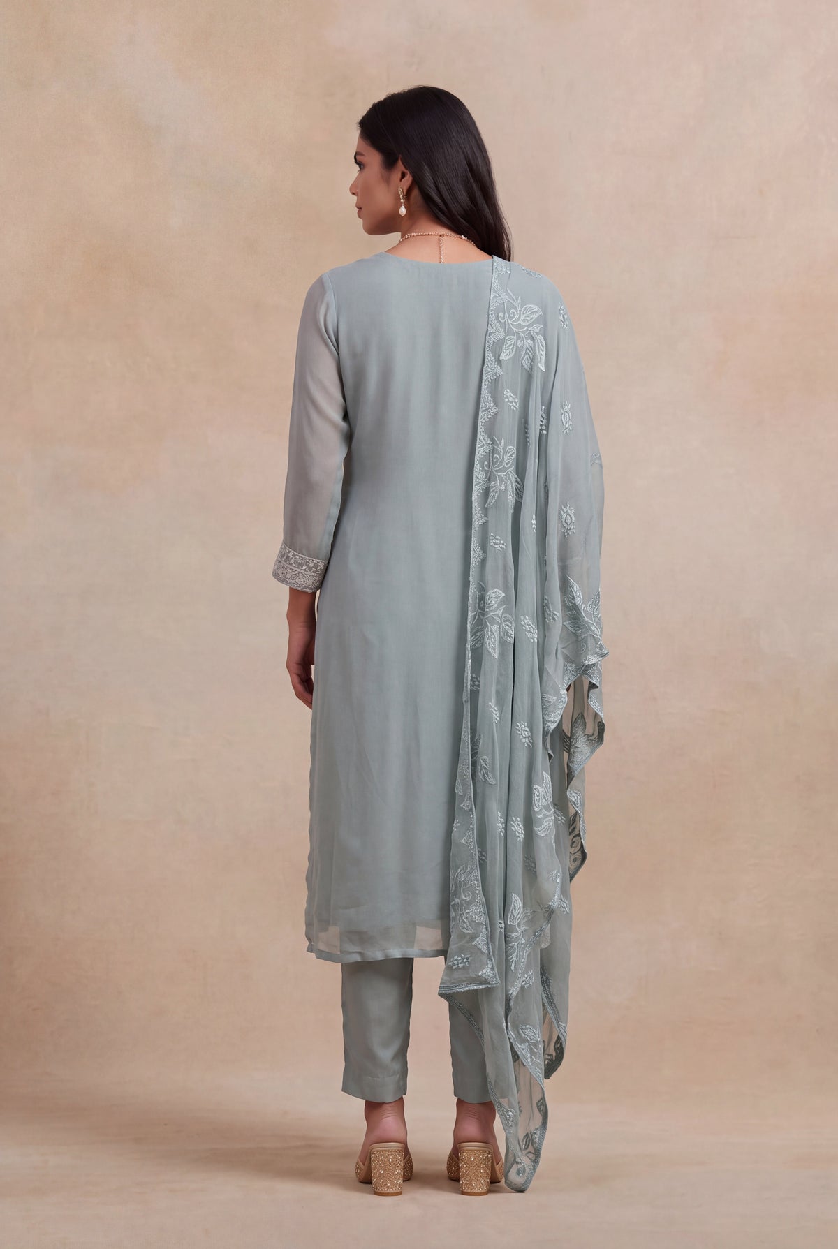 Dusty Blue Georgette Straight-Cut Salwar Suit