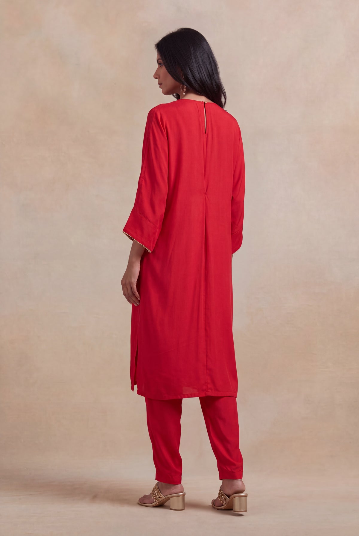 Red Satin Silk Kurti Set with Katdana Work
