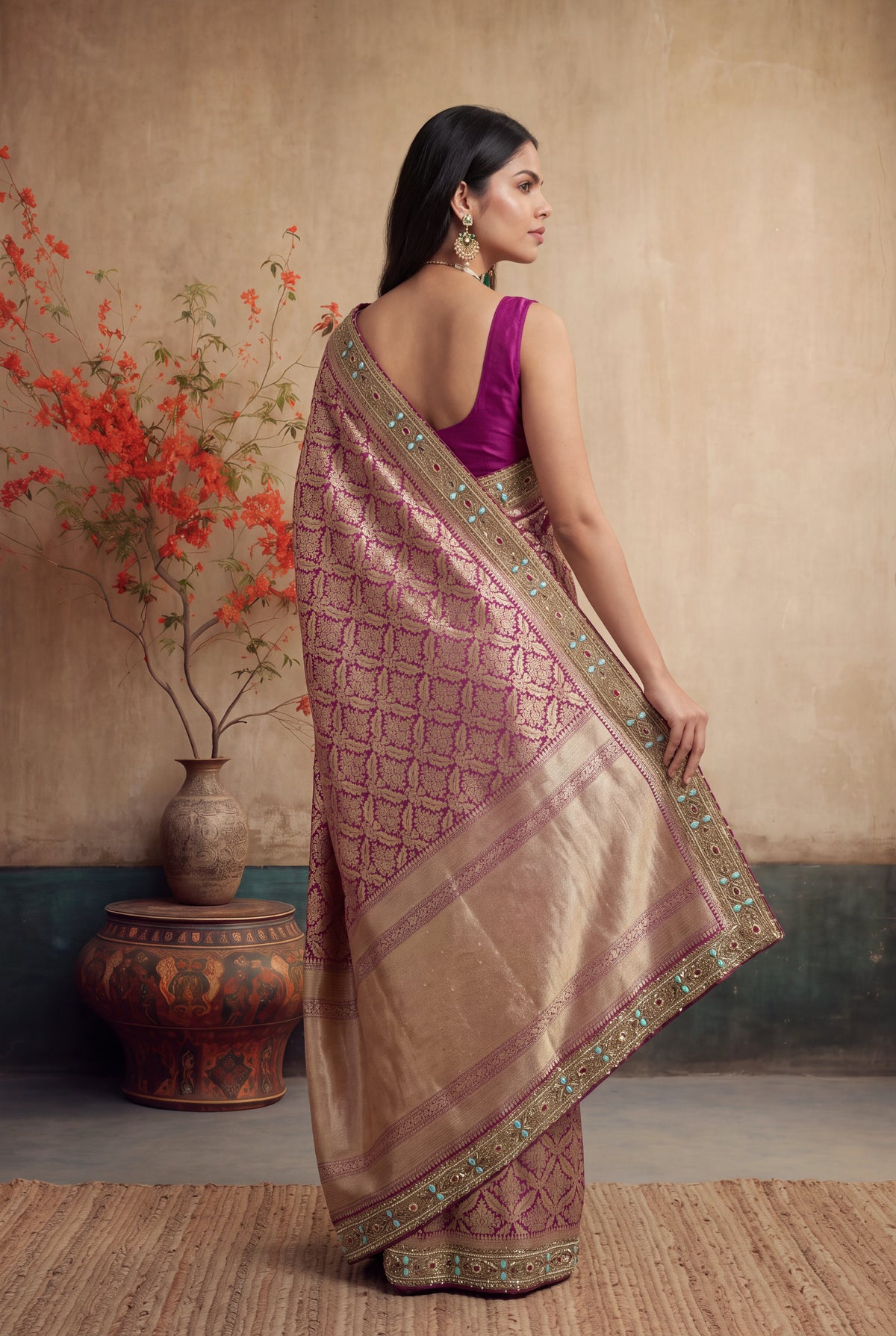 Magenta Banarasi Silk Saree