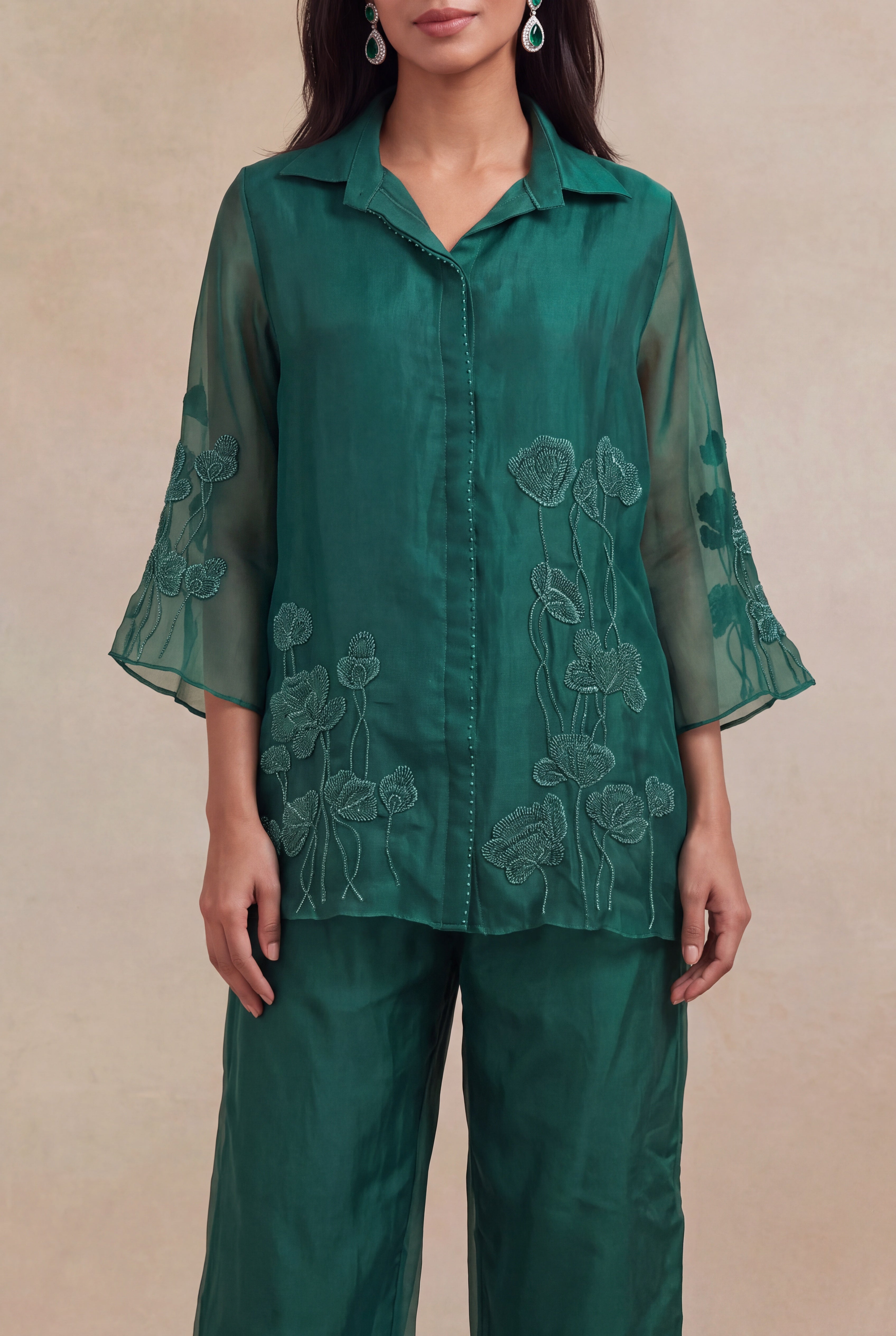 Emerald Green Organza Co-ord Set
