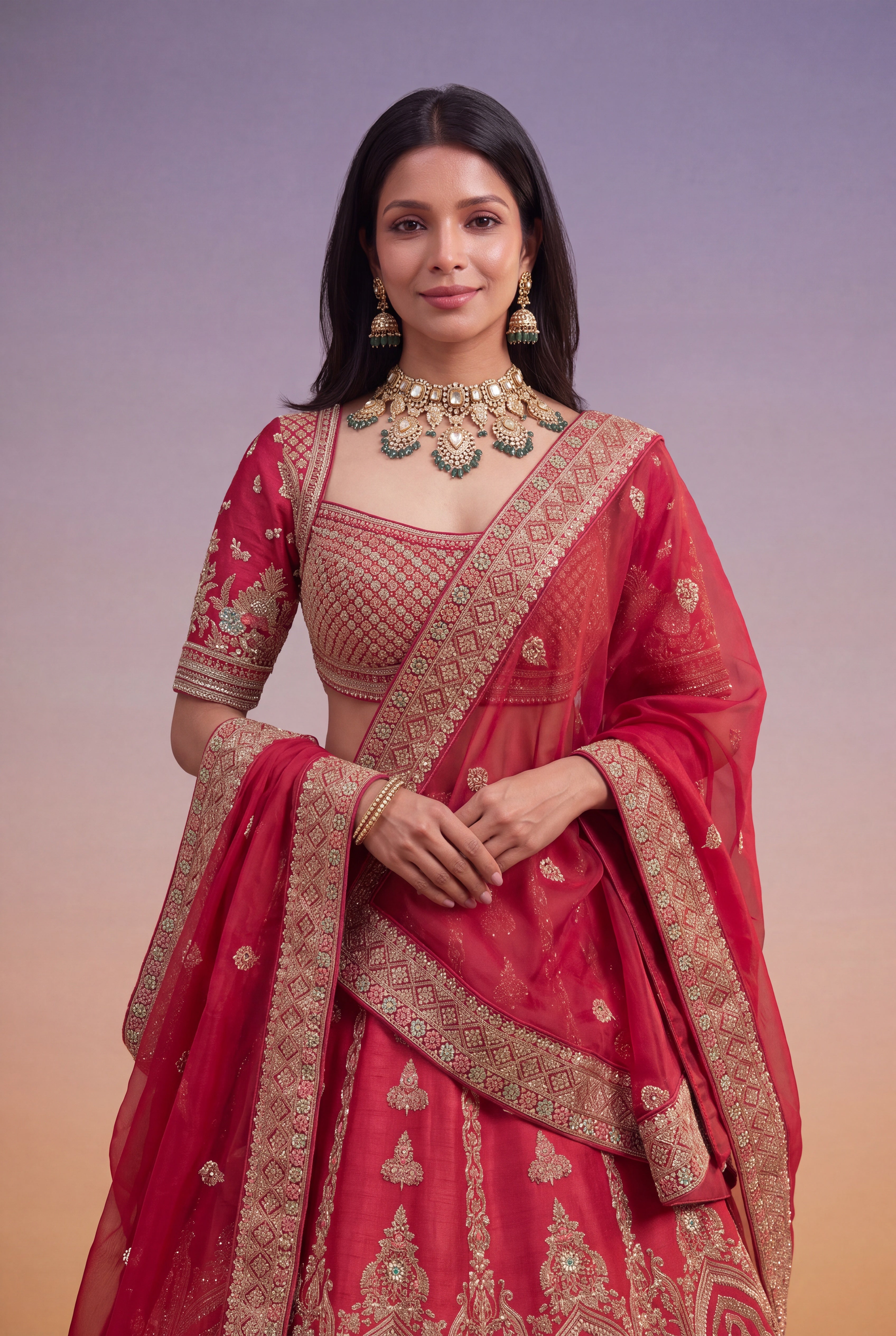 Bridal Red Raw Silk Lehenga