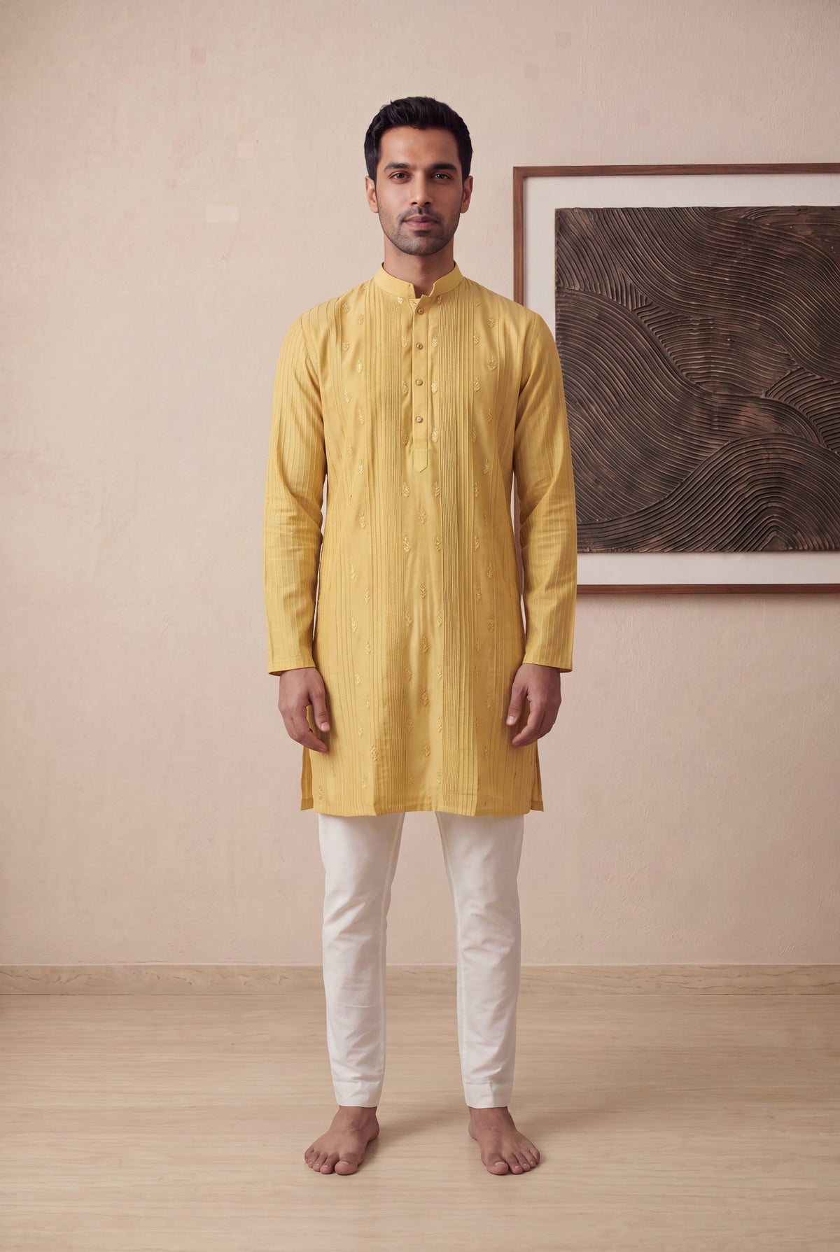 Mustard Yellow Silk Cotton Kurta Pant Set
