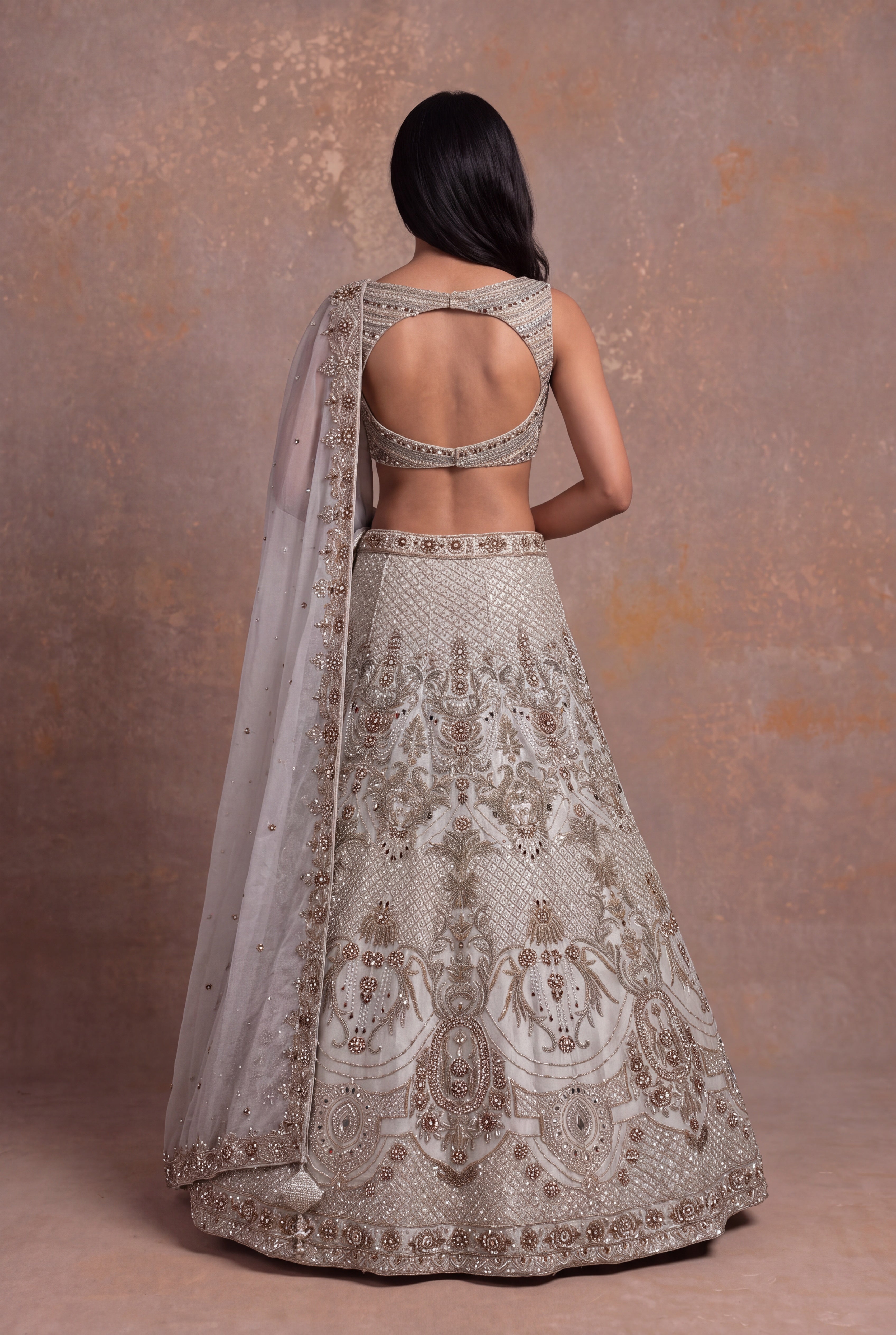 Ivory Tissue Organza Lehenga with Zardozi & Beaded Embroidery