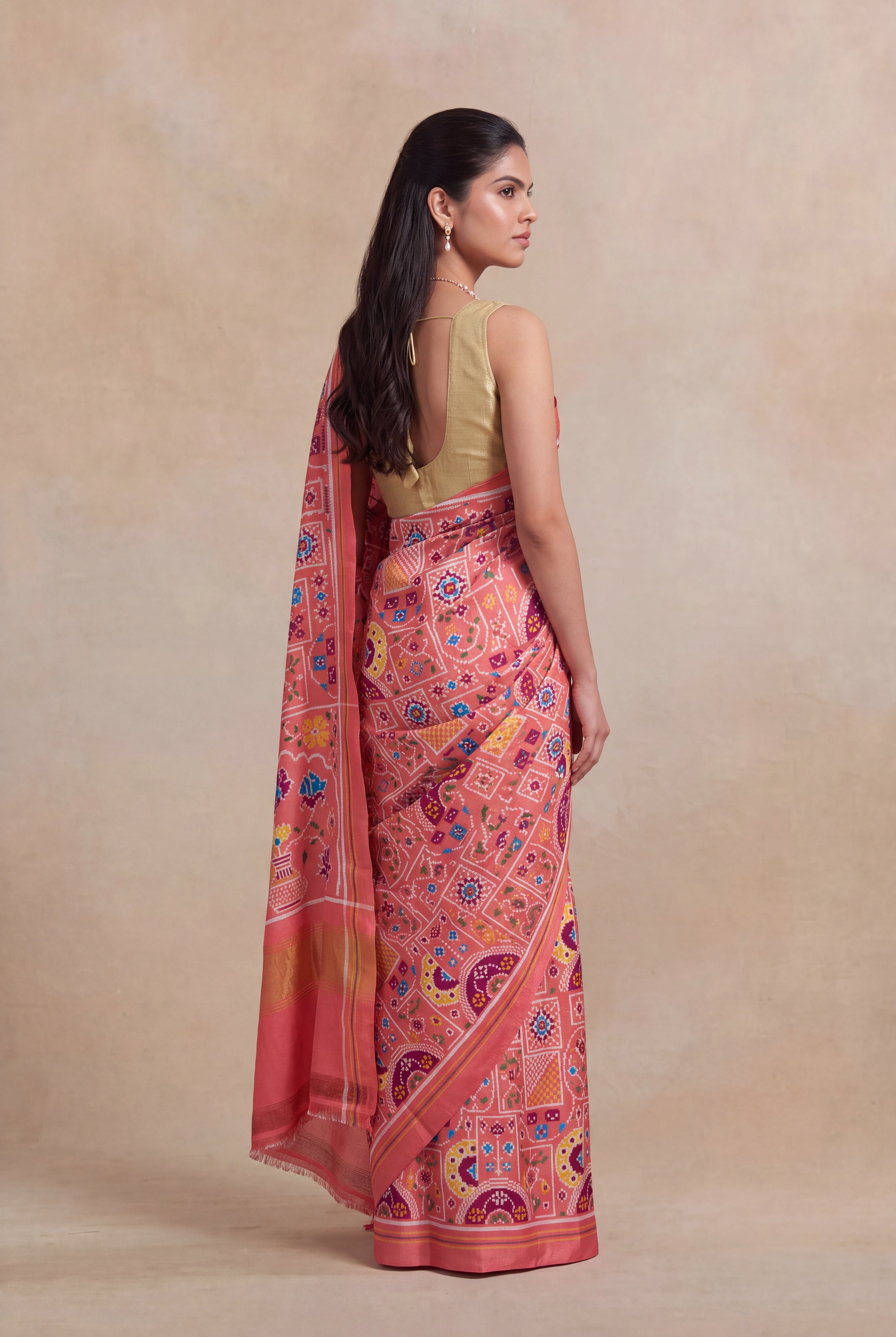 Peach Pattan Patola Silk Saree