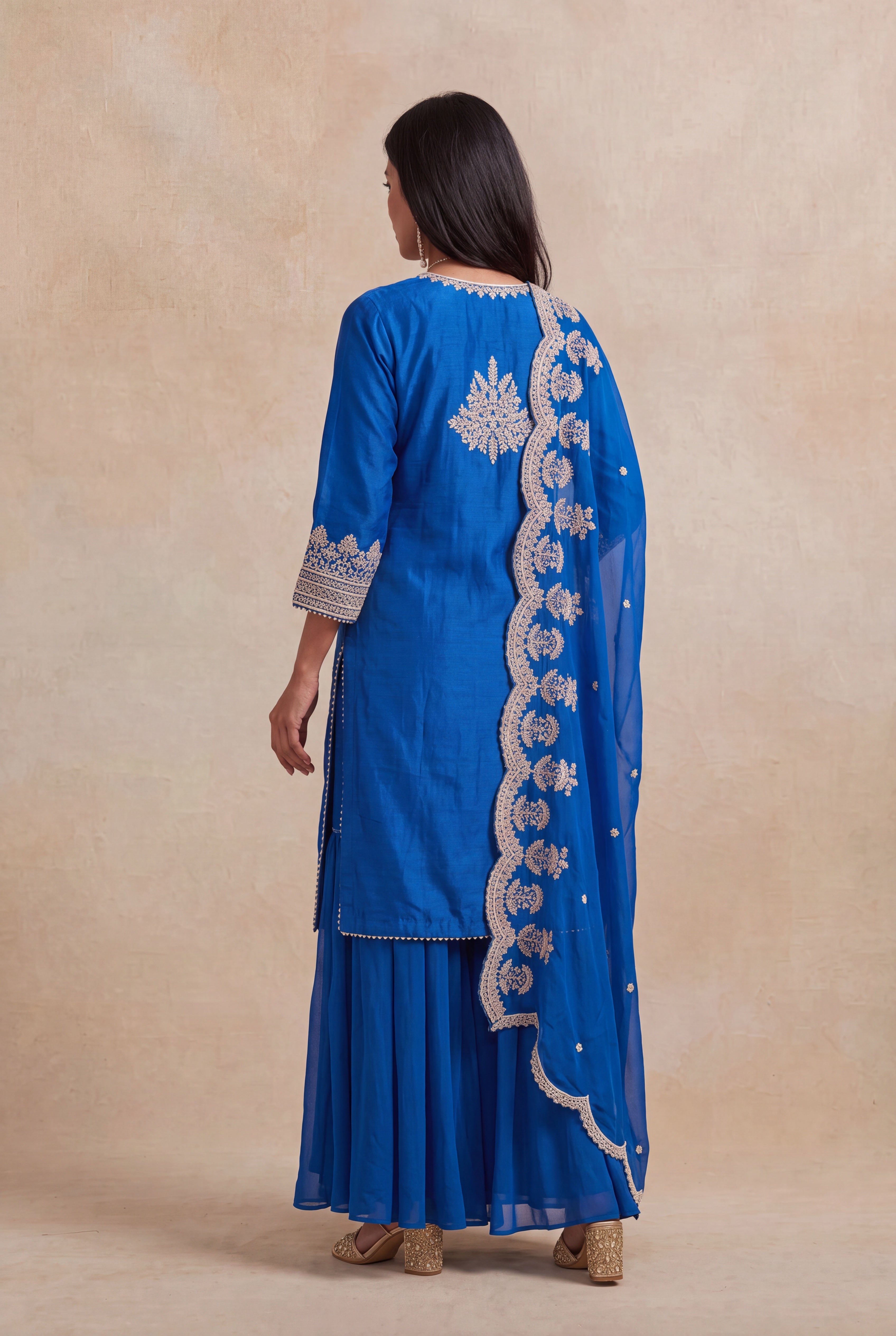 Royal Blue Raw Silk Sharara Set