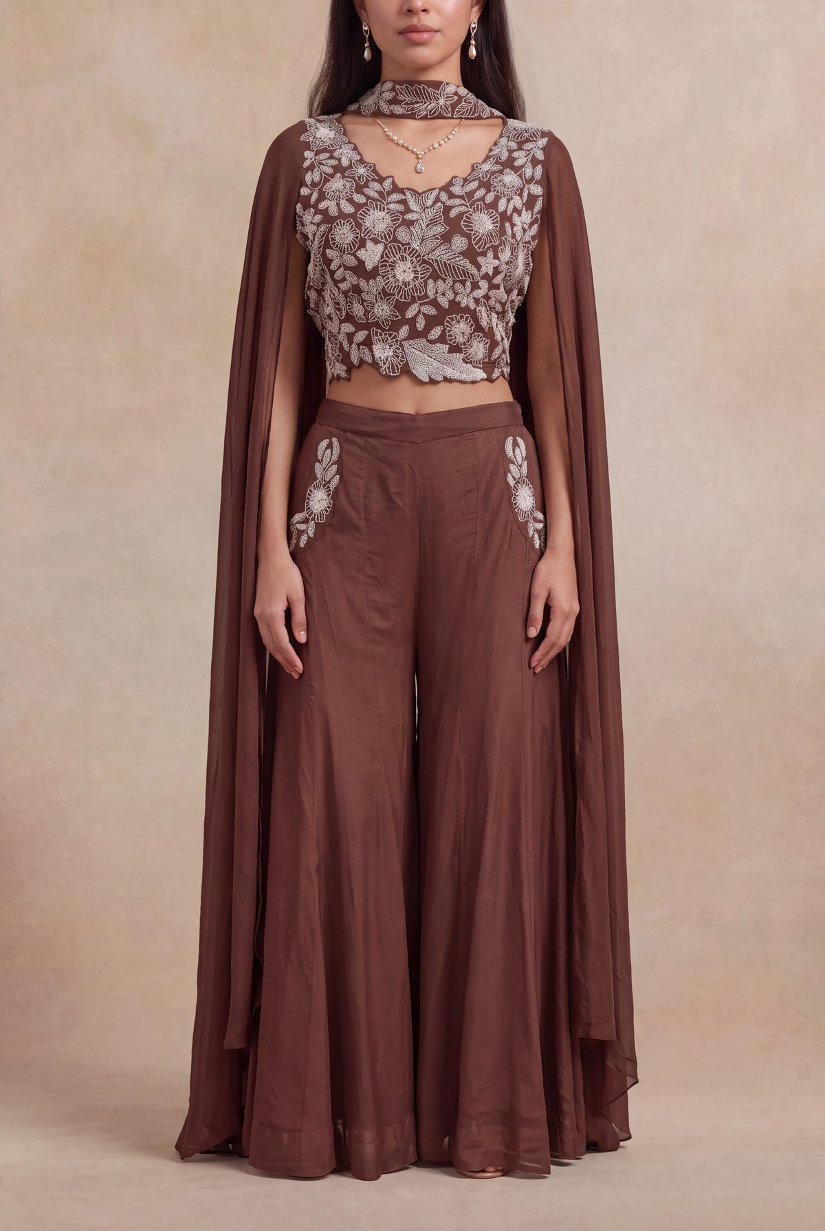 Brown Georgette Indo-Western Palazzo Set