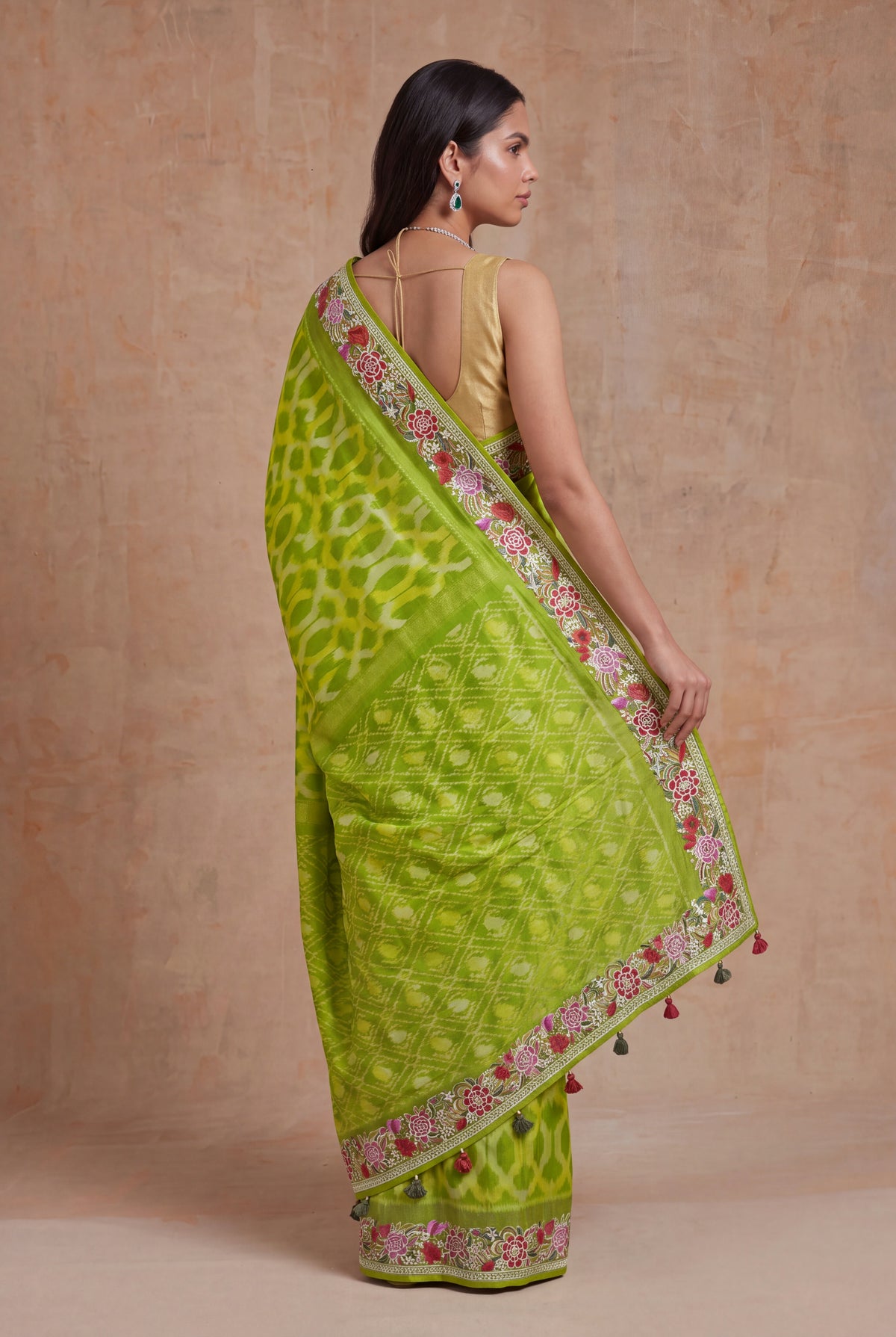 Lime Green Patola Silk Saree
