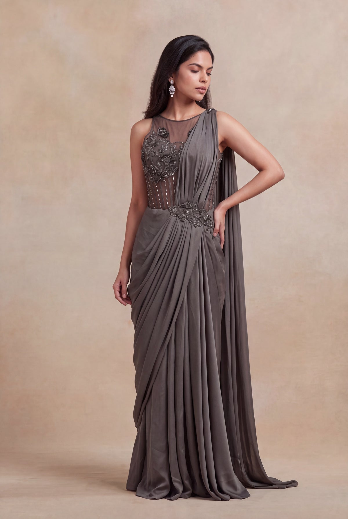 Charcoal Grey Draped Gown