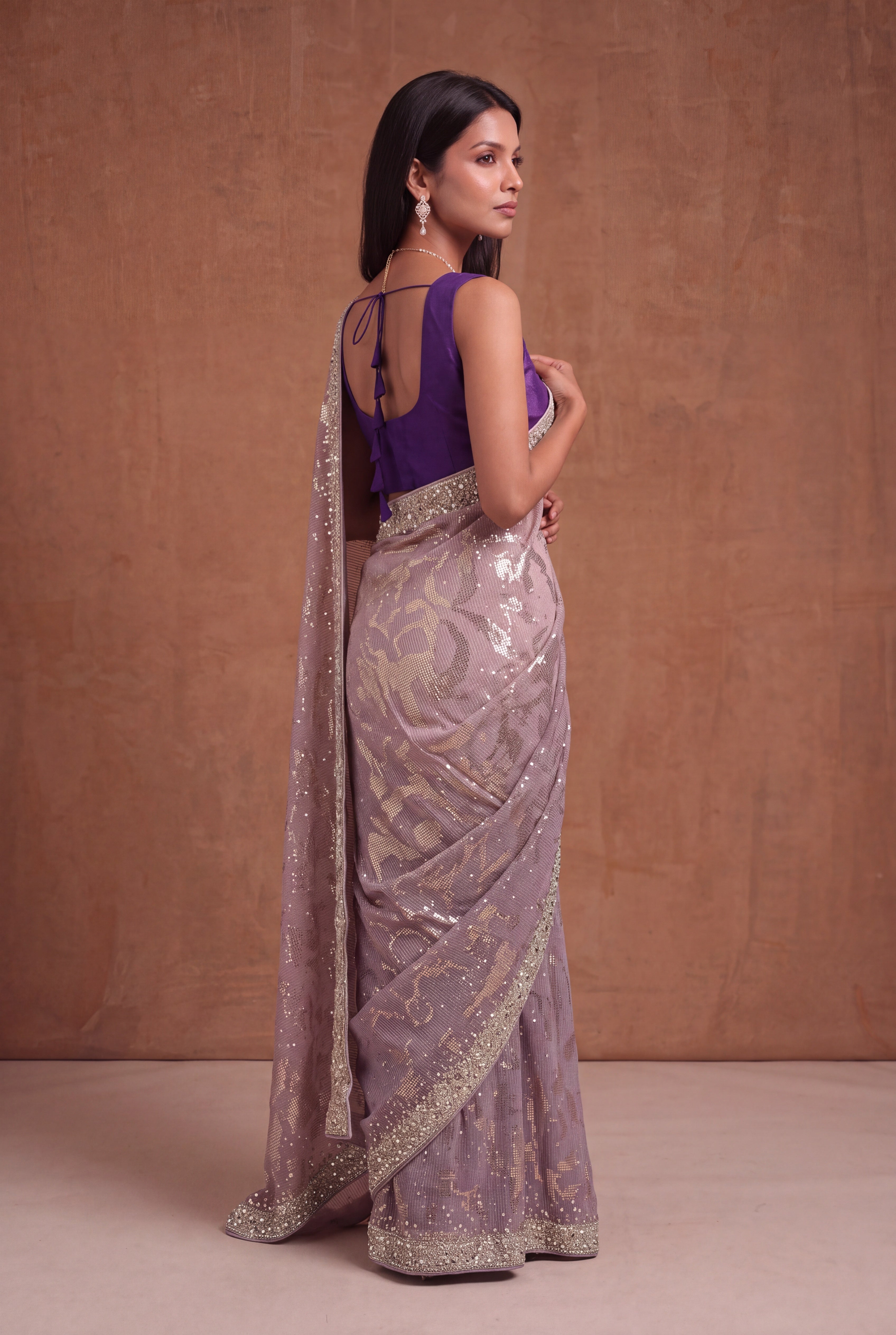 Purple Georgette Saree with Sequin & Mirror Work