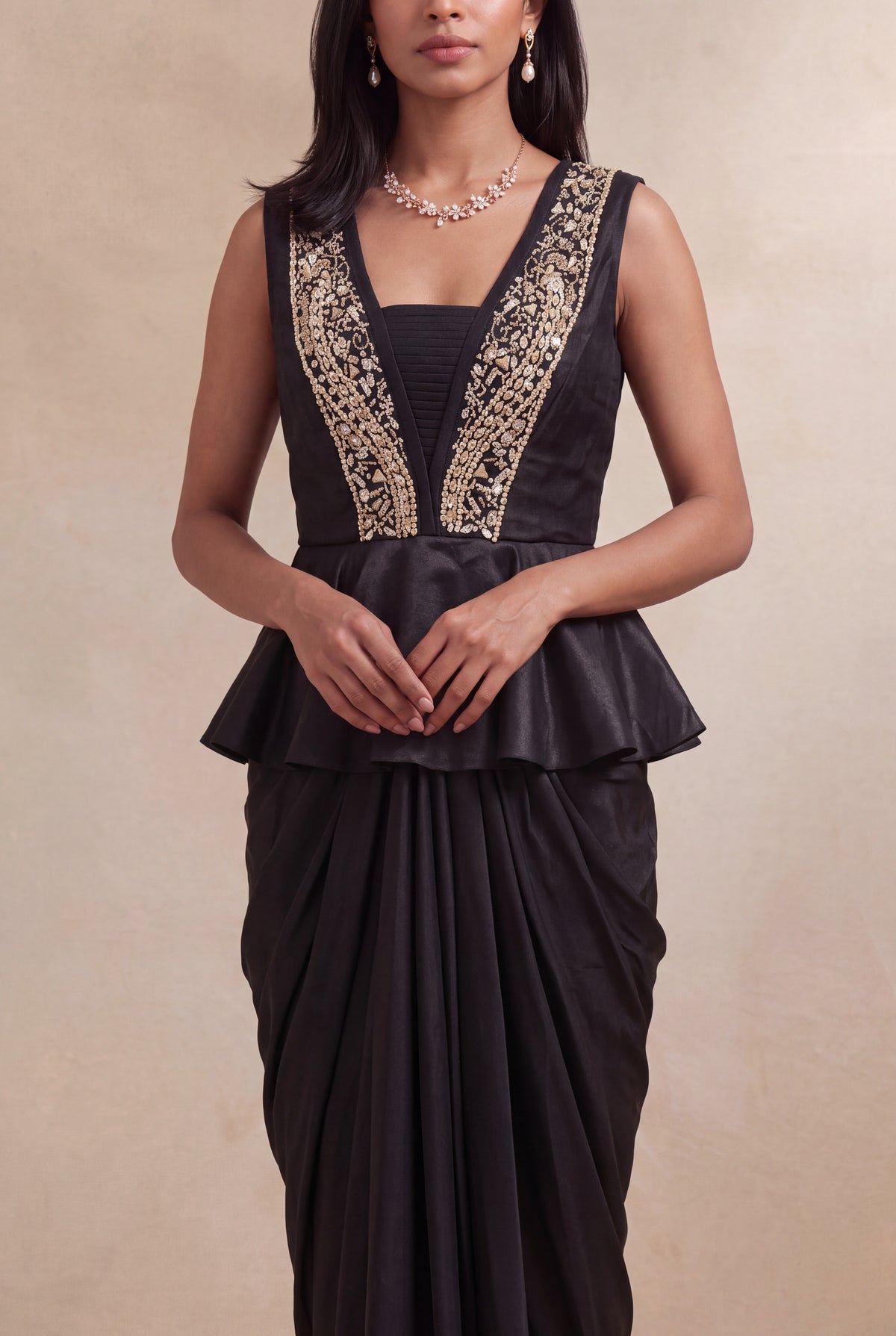 Black Indo-Western Drape Dress
