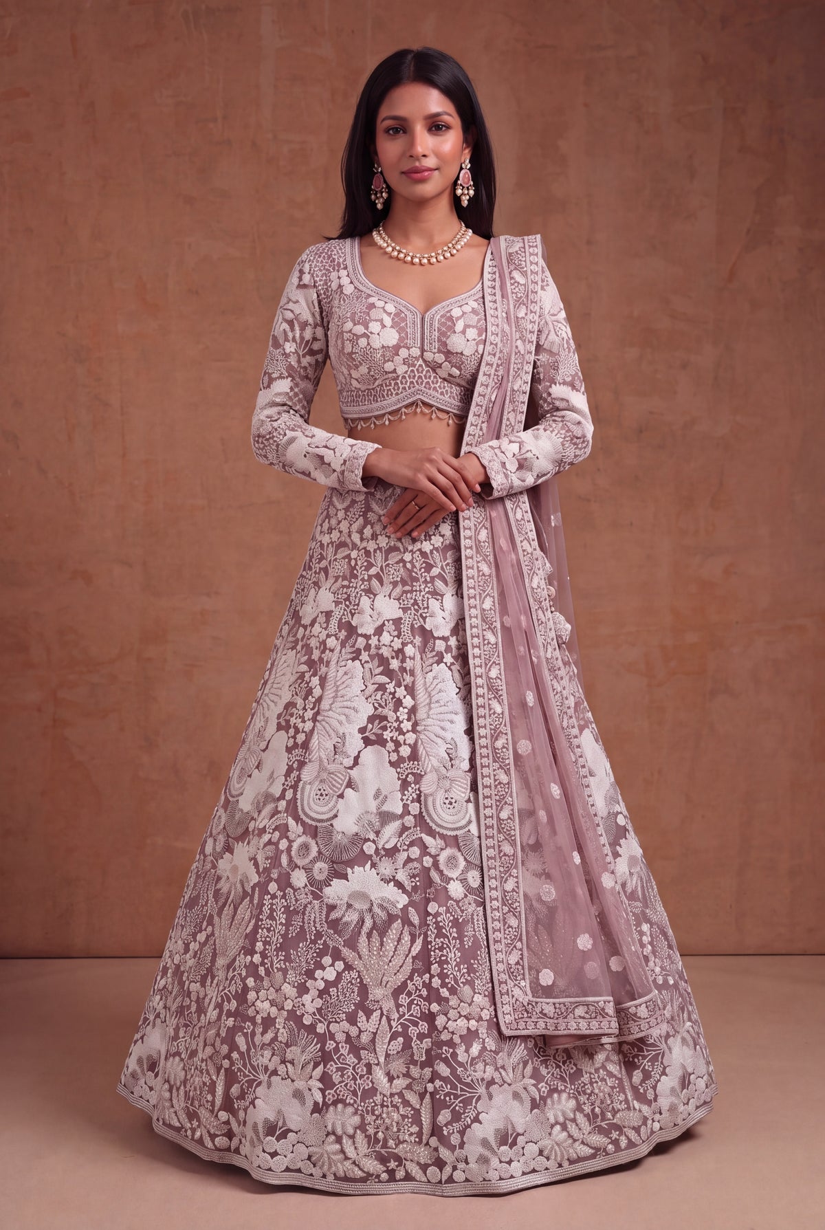Dusty Mauve Net Lehenga