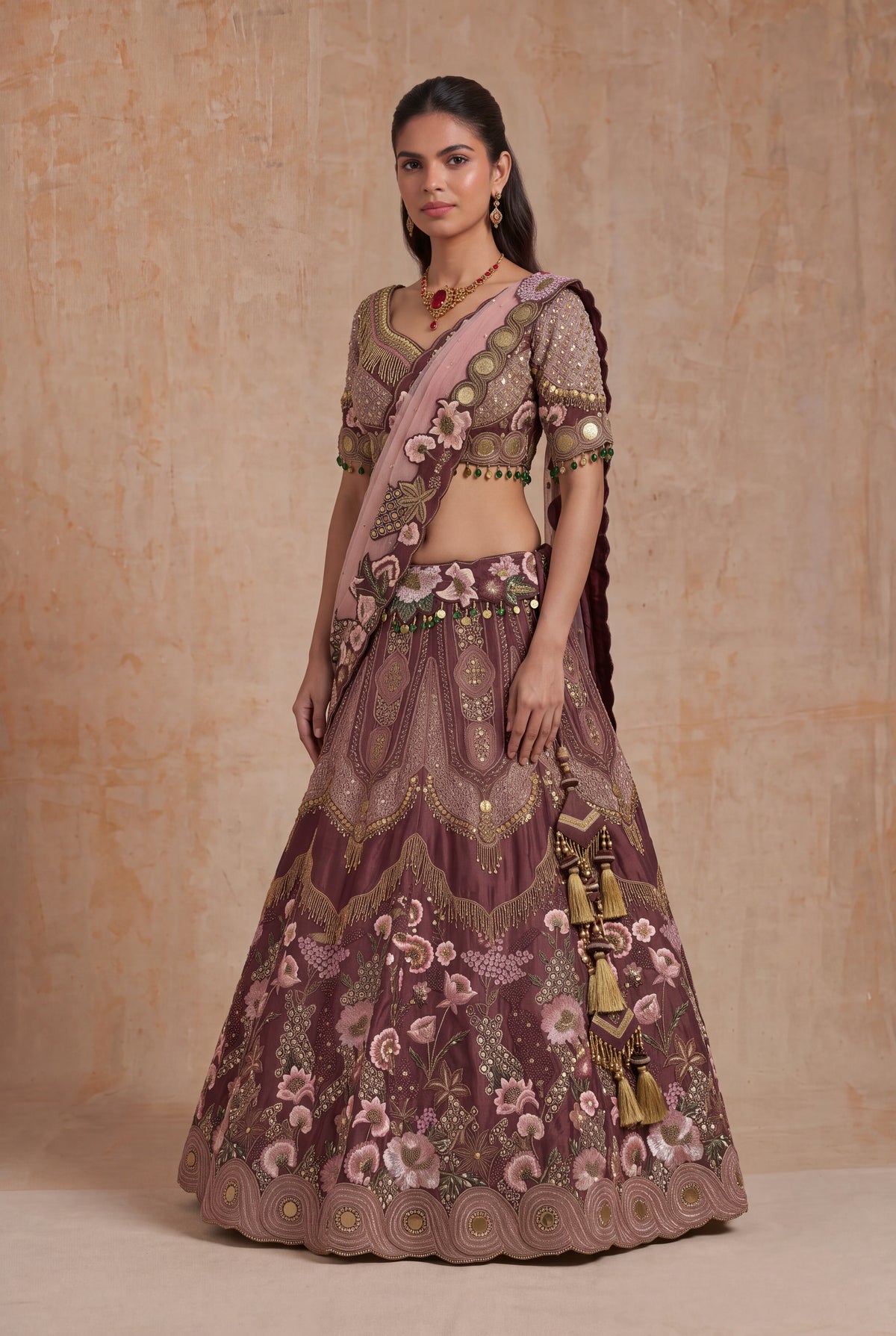 Wine Silk Lehenga