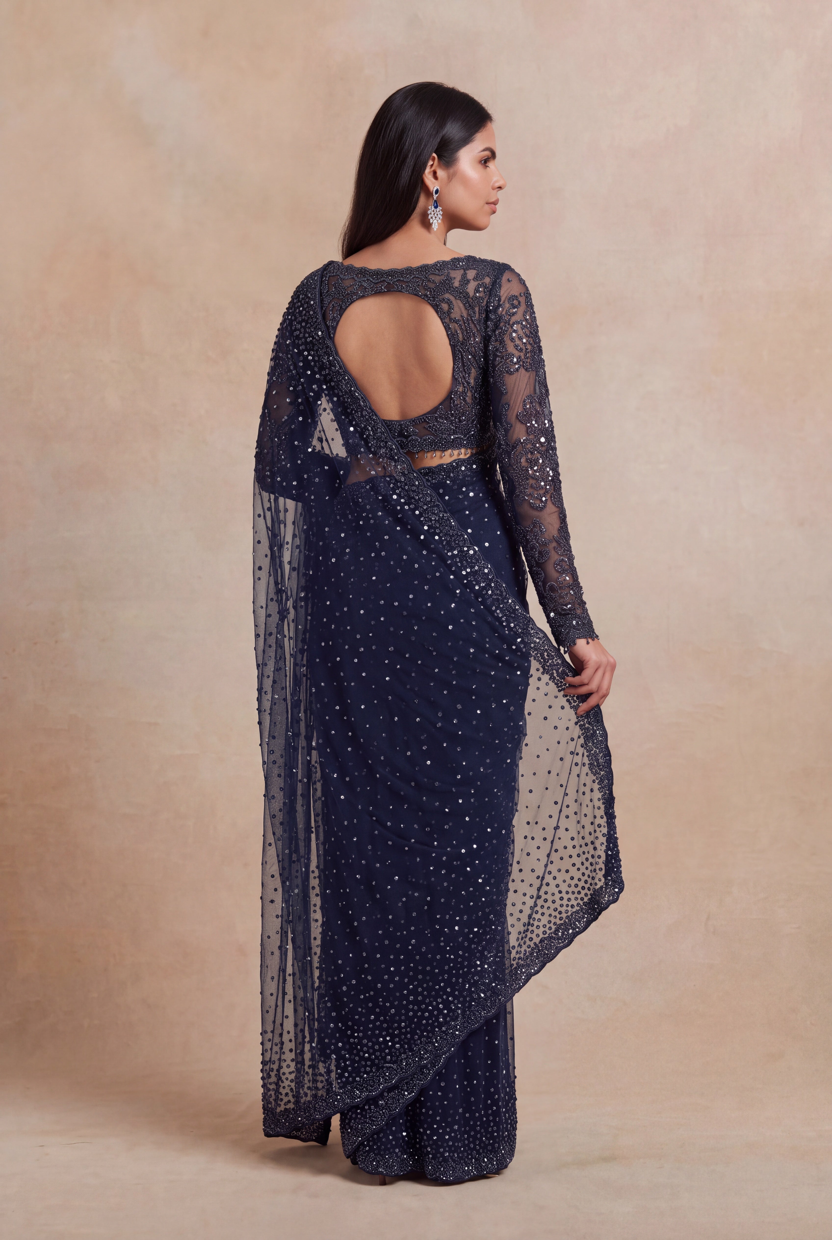 Navy Blue Net Designer Saree