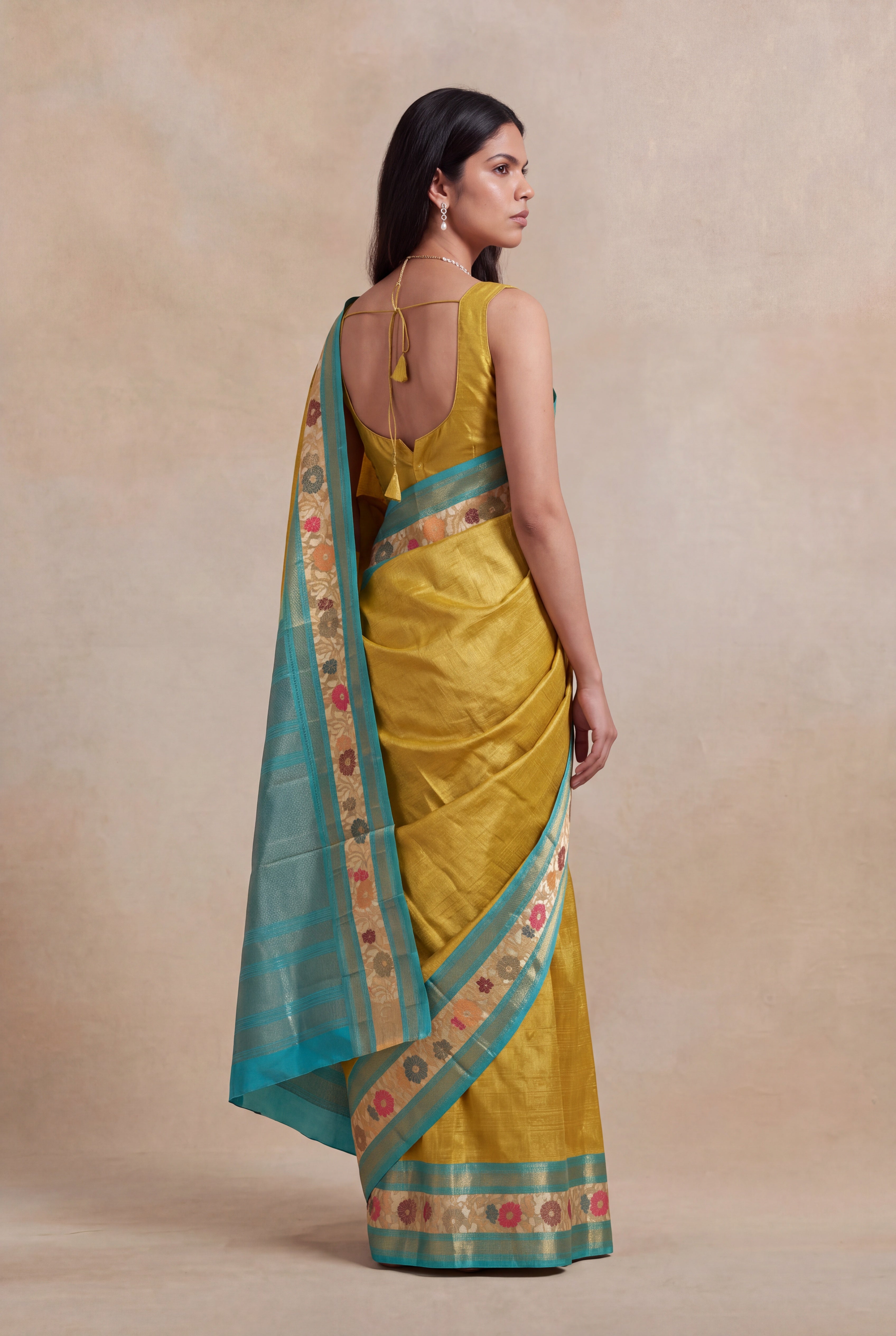 Yellow Kanchivaram Silk Fusion Saree