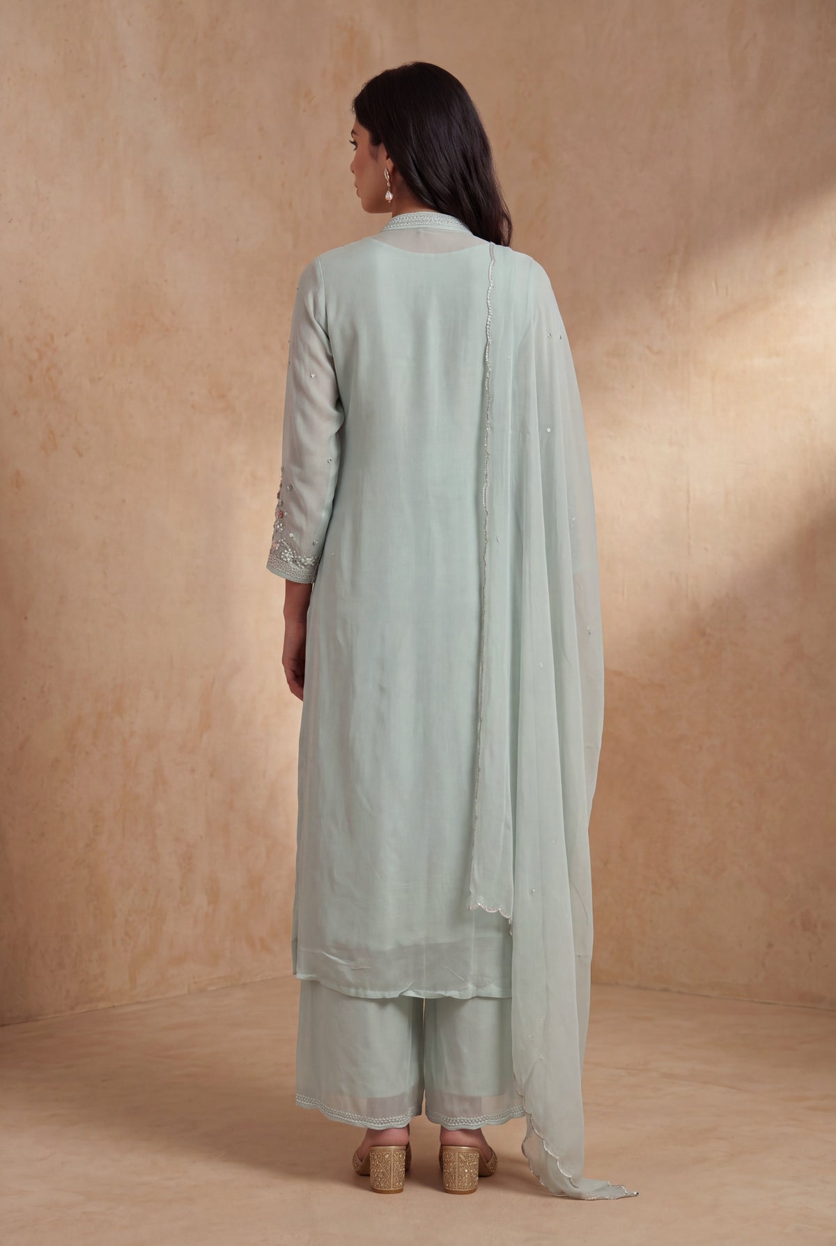 Powder Blue Crepe Indo-Western Sharara Set