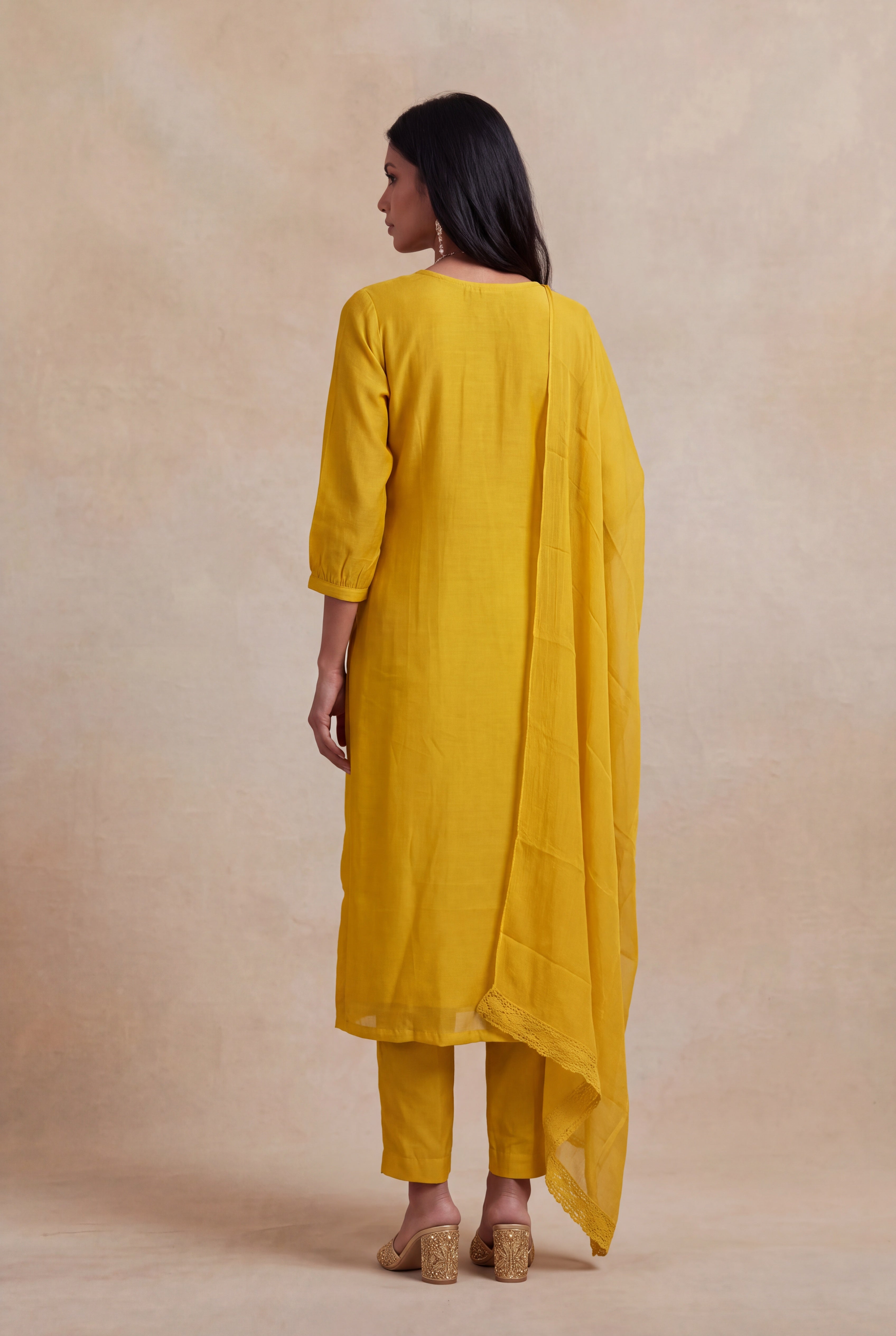 Mustard Yellow Mul Cotton Embroidered Salwar Set