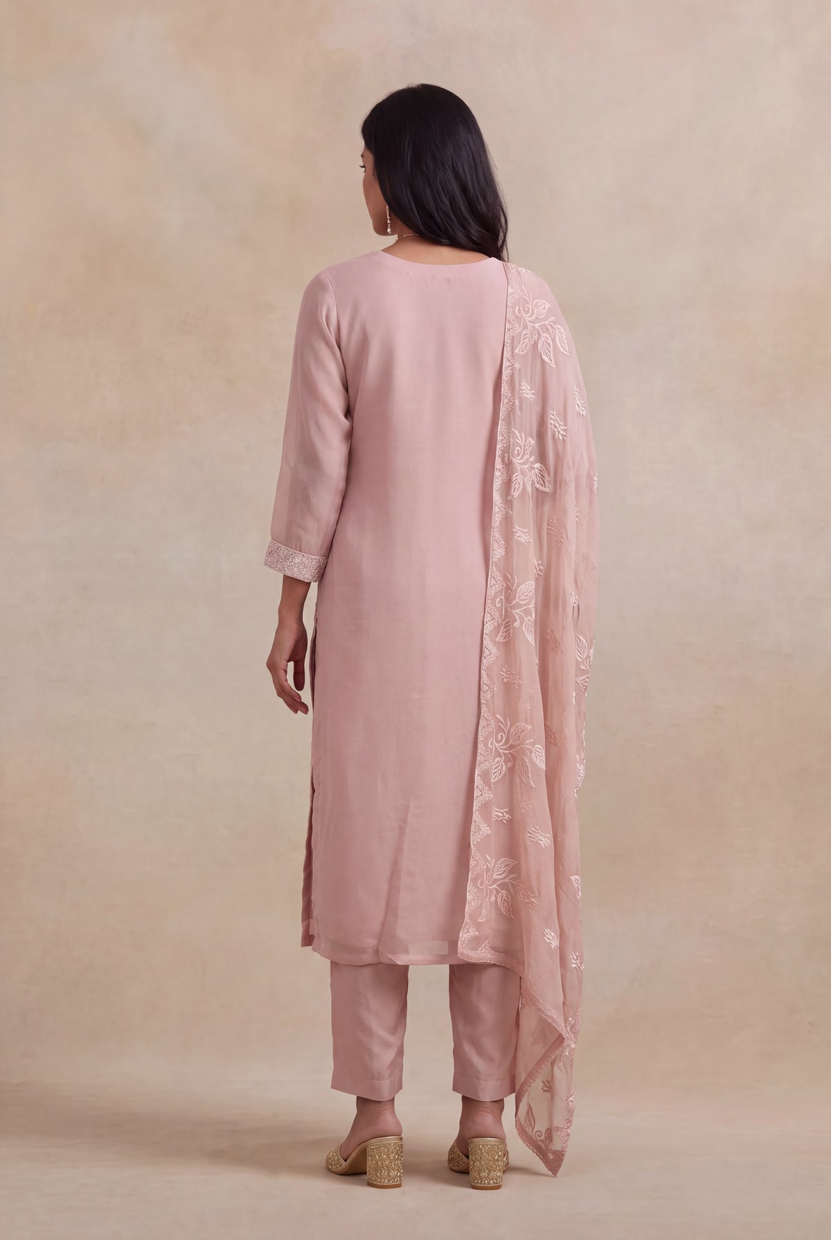 Blush Pink Georgette Straight-Cut Salwar Suit