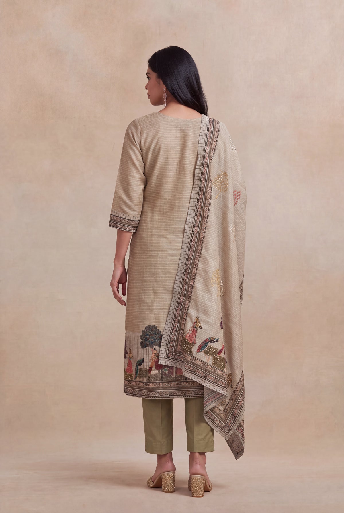 Beige Cotton Kurti Set