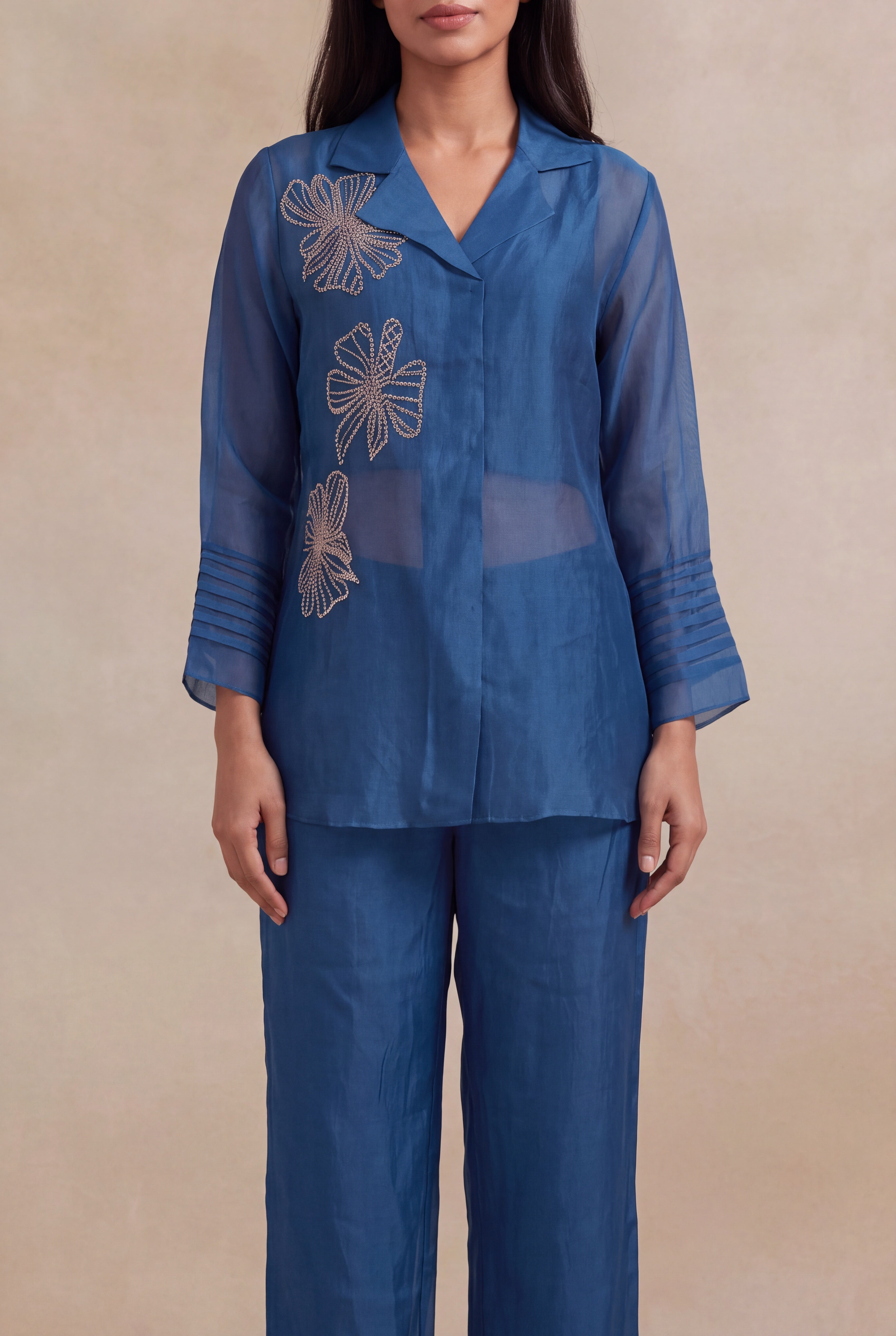 Teal Blue Organza Katdana Co-ord Set