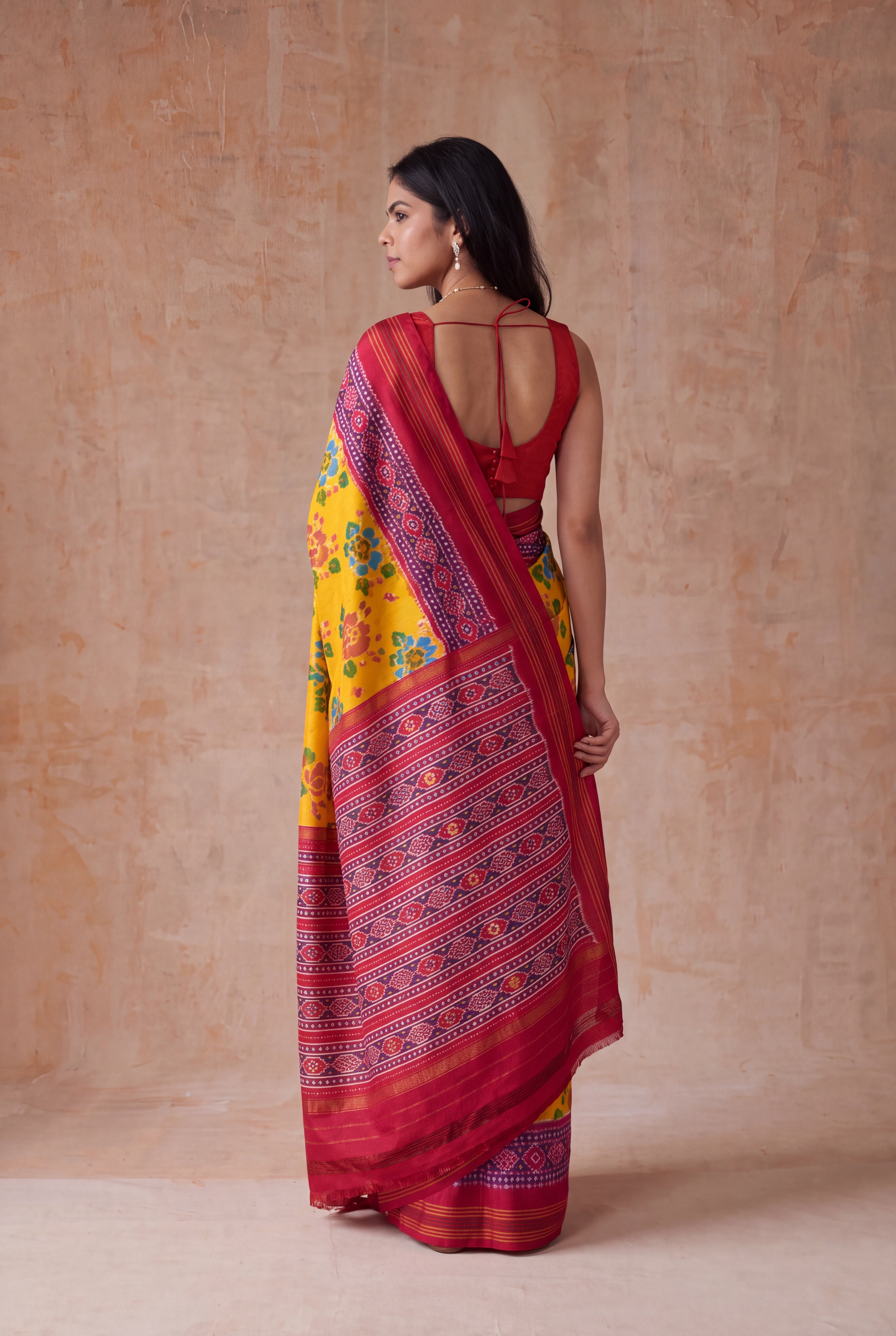 Yellow Ikat Twill Silk Saree