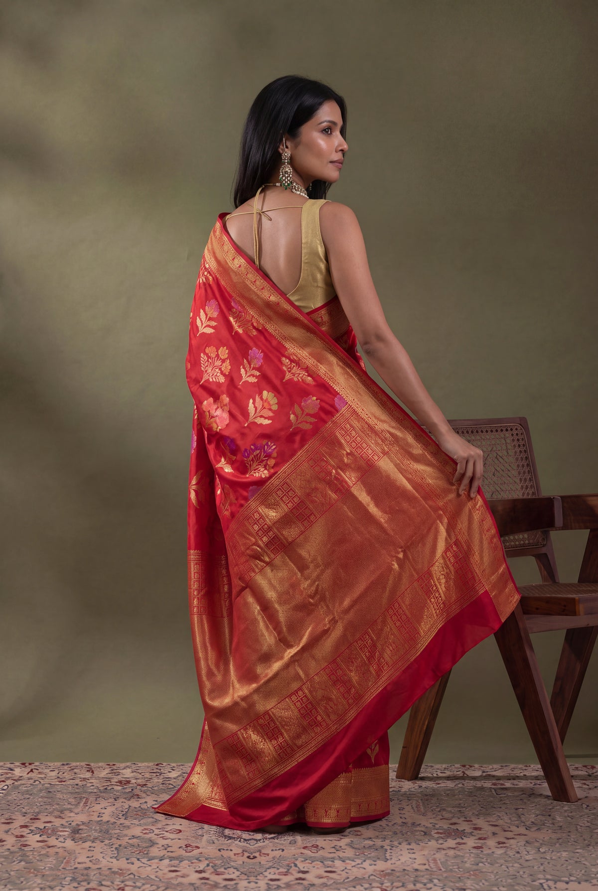Red Banarasi Silk Saree with Kanjivaram Border